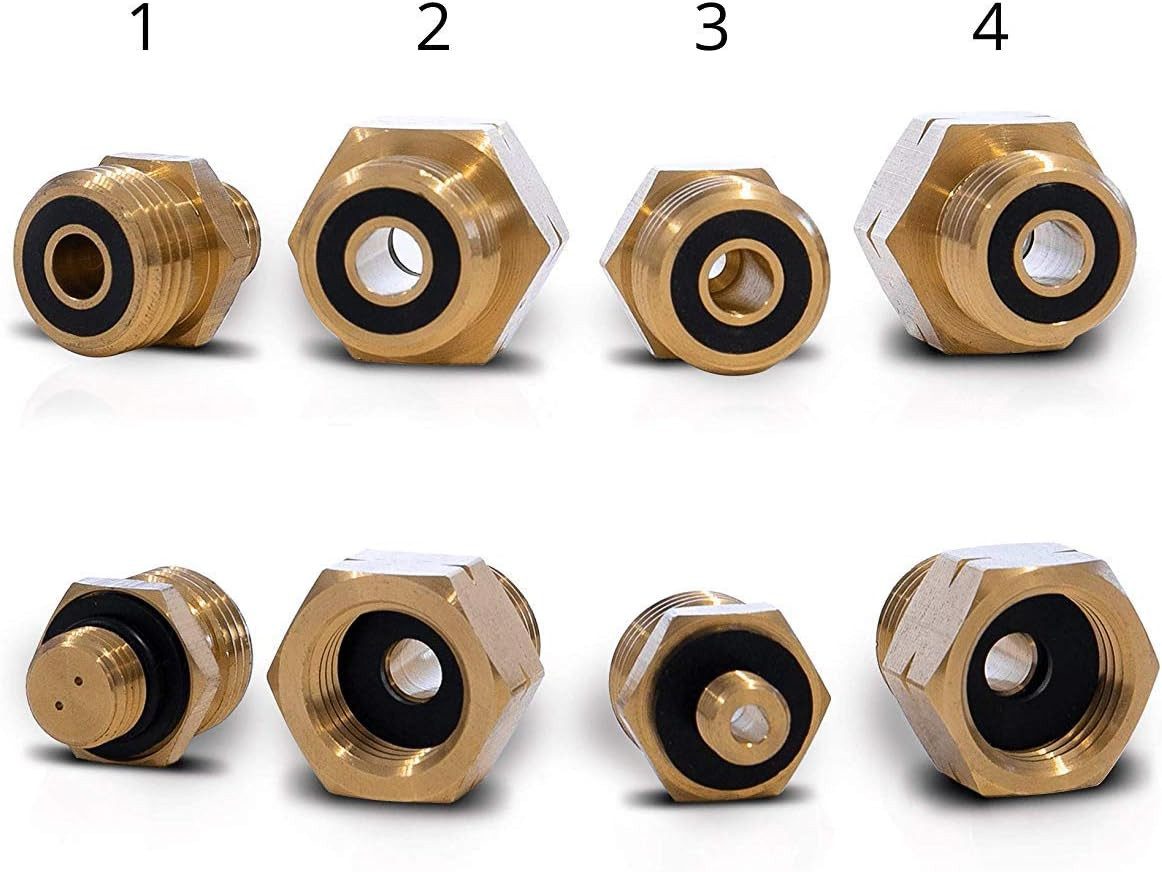 Pelmos Gaskocher Gasanschluss Adapter I 4 teiliges Gasflaschen Adapter, (Set für das EU-Ausland, 4-St), Zum Anschluss von Druckreglern an ausländischen Gasflaschen