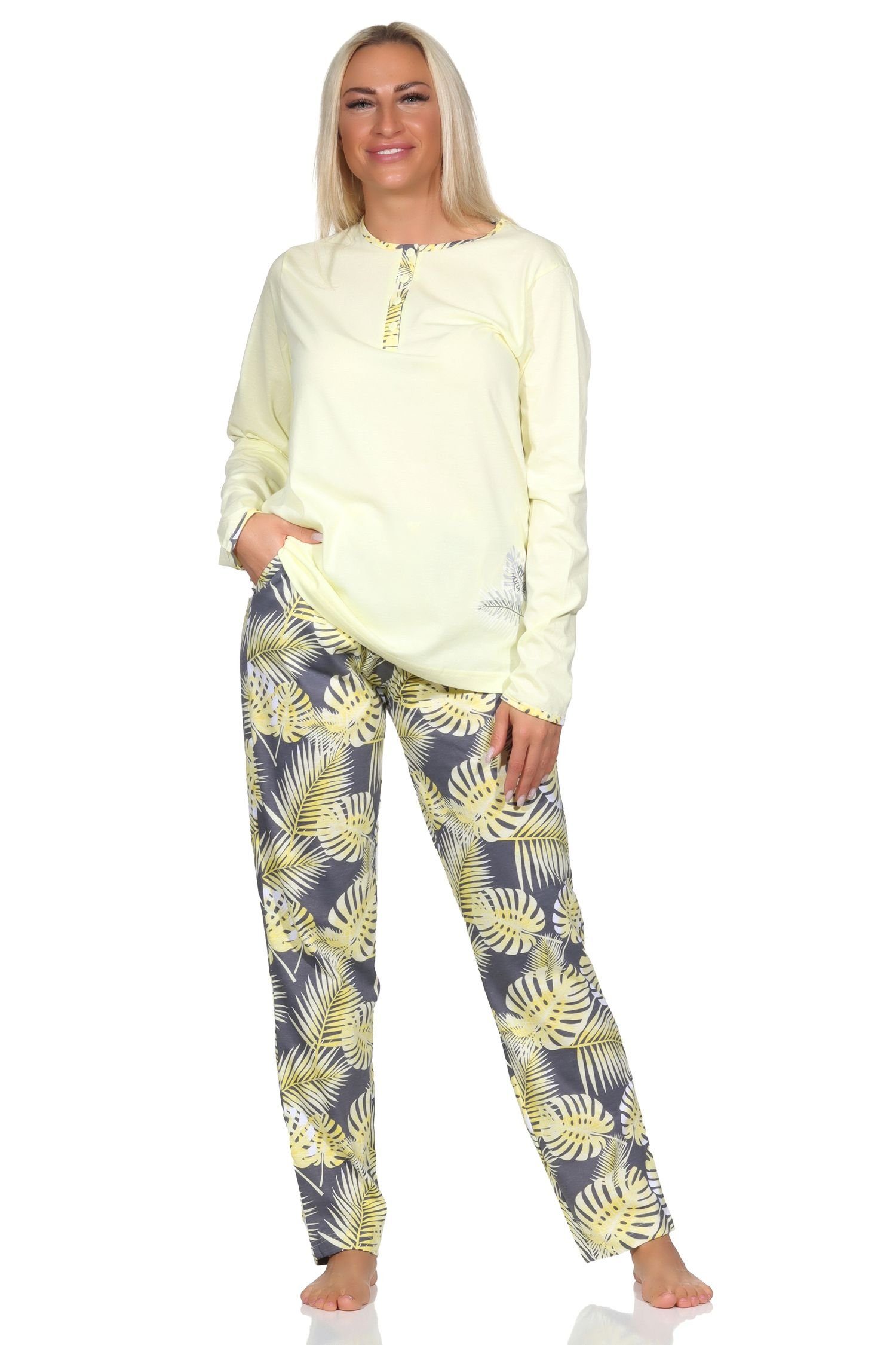 Normann Pyjama Normann Damen langarm Schlafanzug Pyjama mit Hose in floralem Print