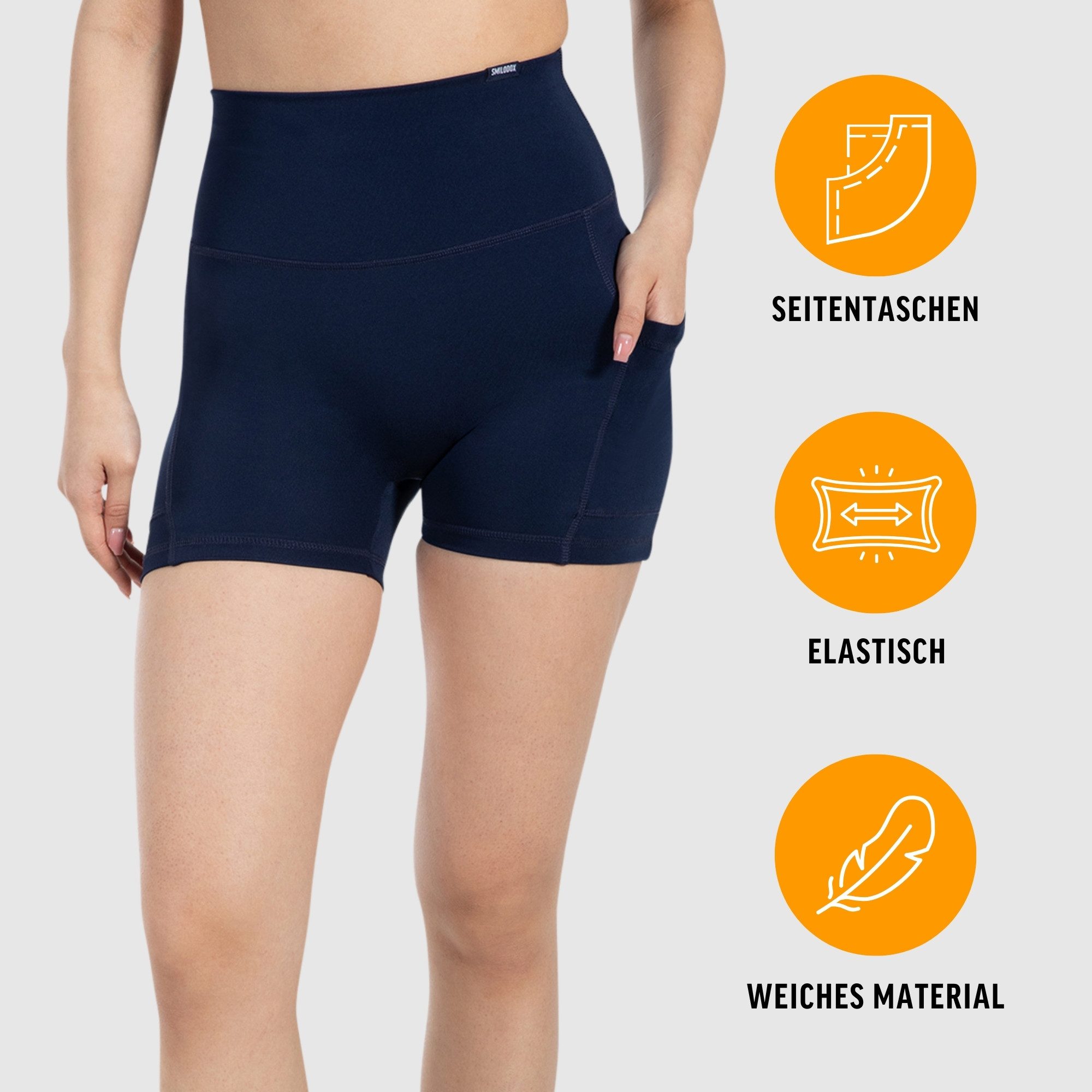 Smilodox Shorts Josie, High Waist Sportshorts enganliegend, Radlerhose Eingrifftaschen Elastischer Bund, Yogahose, Training Workout Freizeit Athleisure