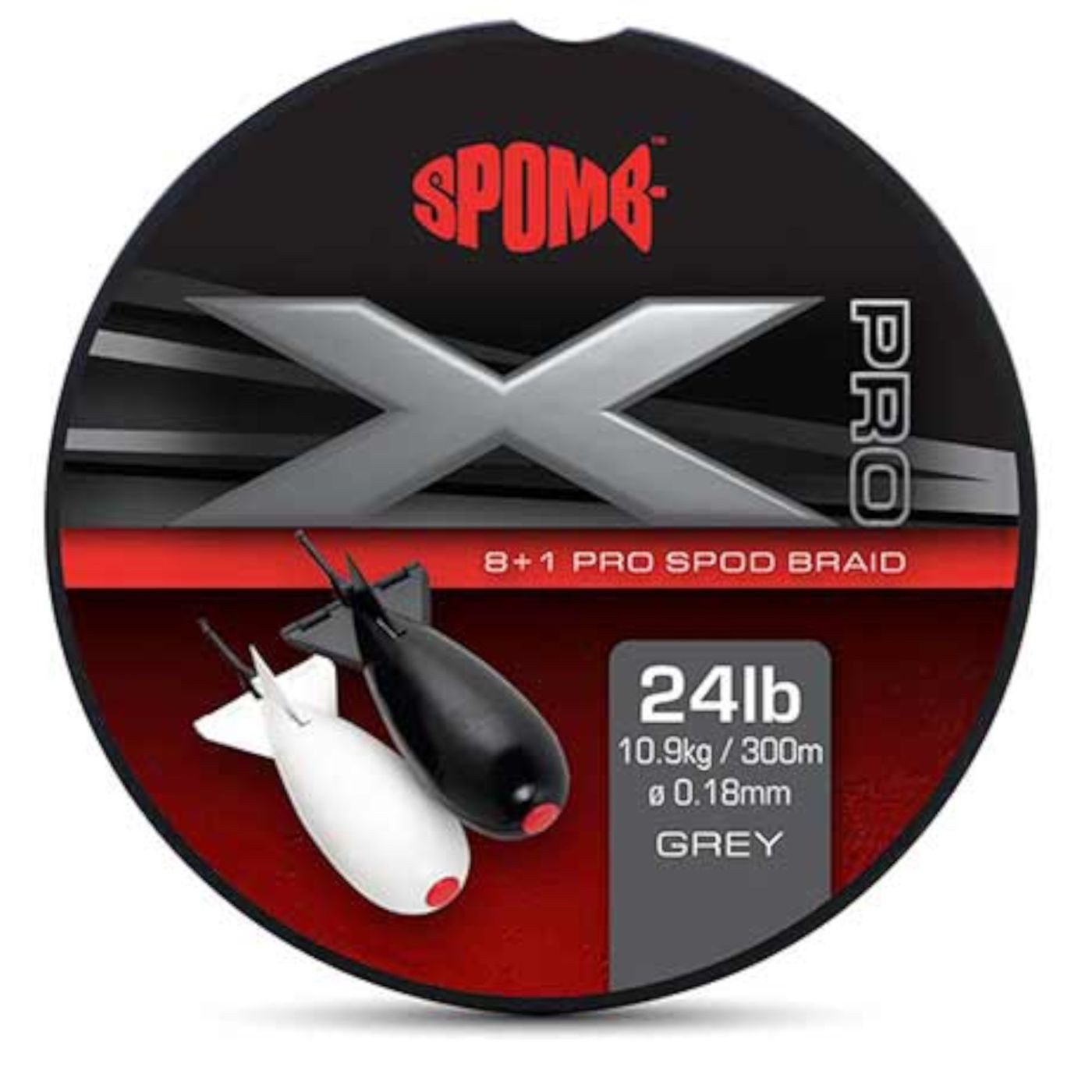 Spomb Angelschnur Spomb X Pro Braid Grey 0.18mm 24lbs - 300m geflochtene Angelschnur, (300-St)