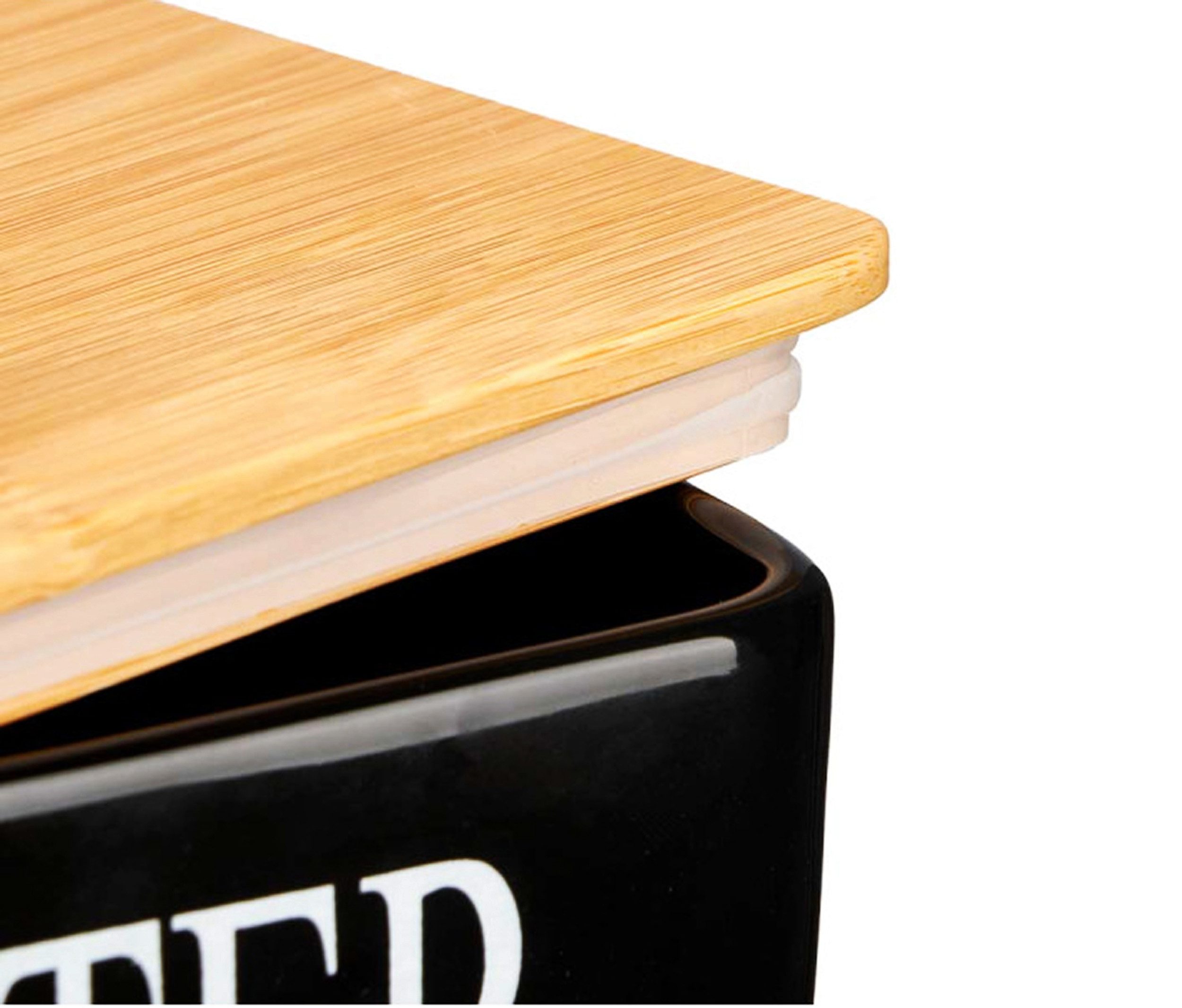 KINVARA Butterdose BUTTERDOSE aus Keramik und Bambus mit Deckel Schwarz Butterglocke 10, Kühlschrank Butterschale Butterbehälter Butterbüchse Butter Box