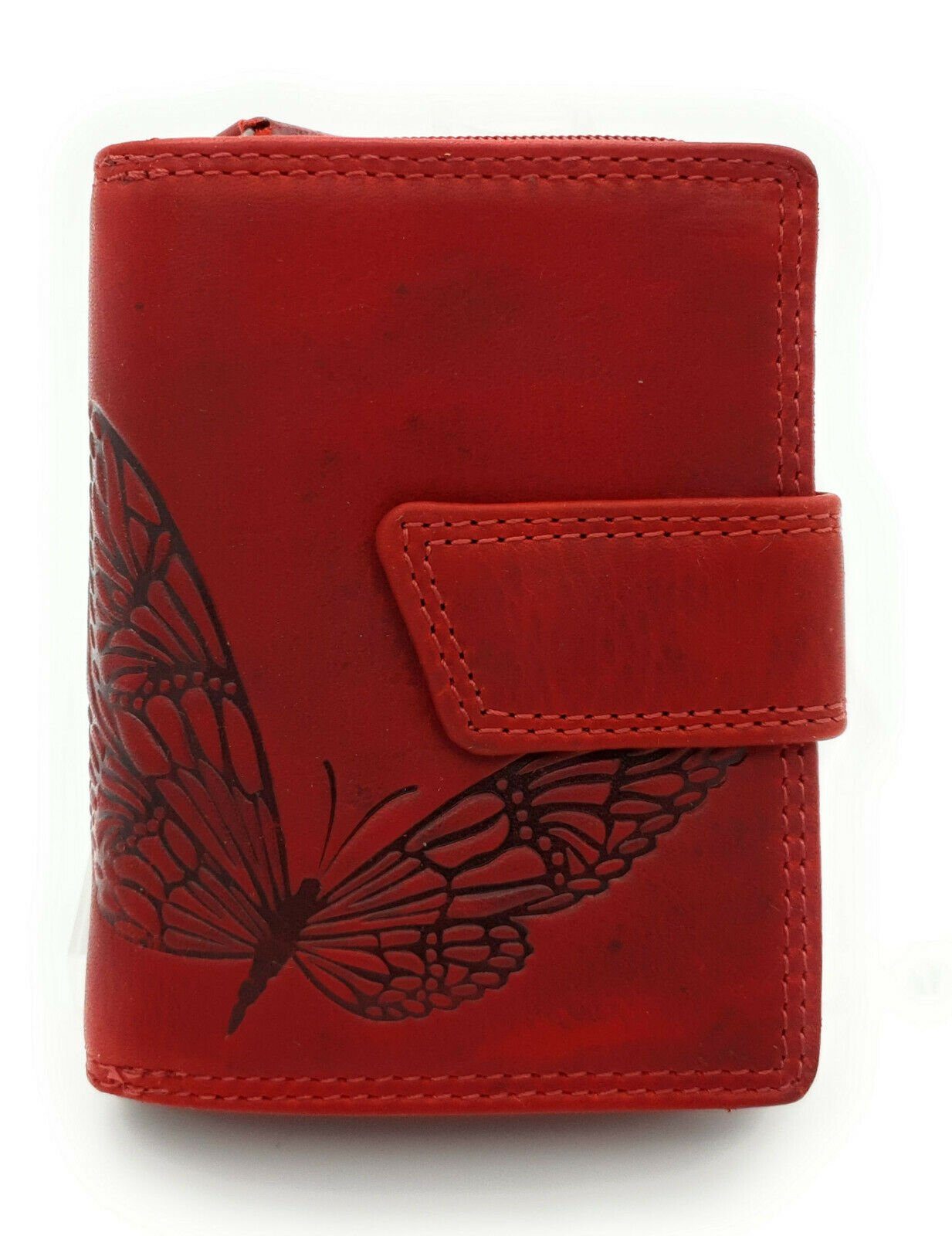 JOCKEY CLUB Mini Geldbörse kleines echt Leder Damen Portemonnaie mit RFID Schutz, wunderschöner Schmetterling, Sauvage Rindleder
