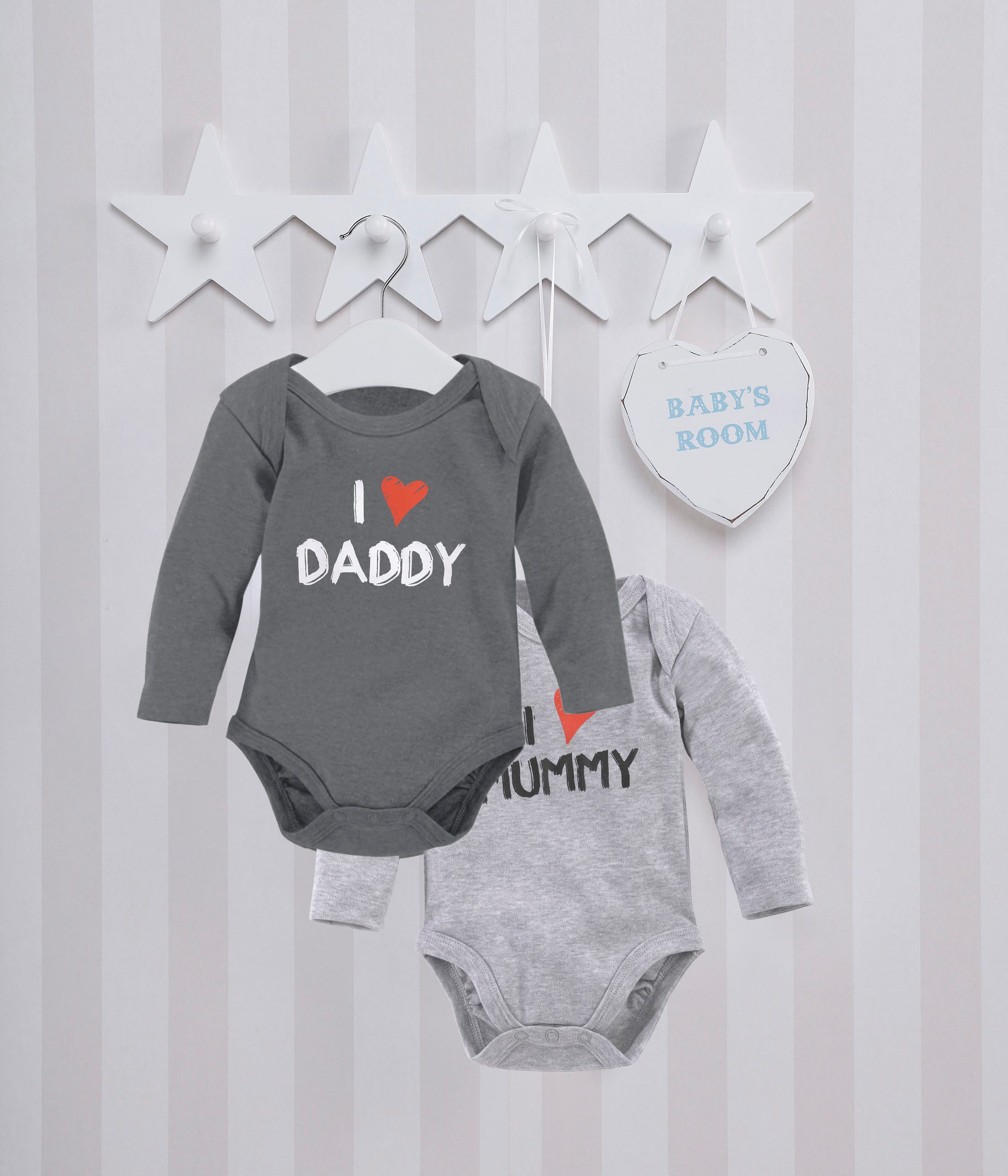 KIDSWORLD long-sleeved bodysuit 2-pack baby bodysuits, Mummy & Daddy (pack, 2-piece) made of organic cotton