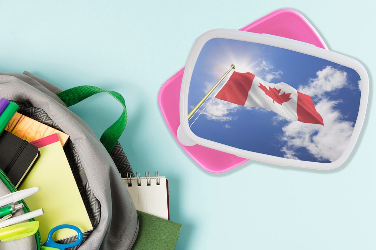 MuchoWow Lunchbox Flagge von Kanada Kinder, Mädchen, rosa Brotbox an sonnigen Erwachsene, Snackbox, Brotdose für Nachmittag, einem Kunststoff, (2-tlg), Kunststoff
