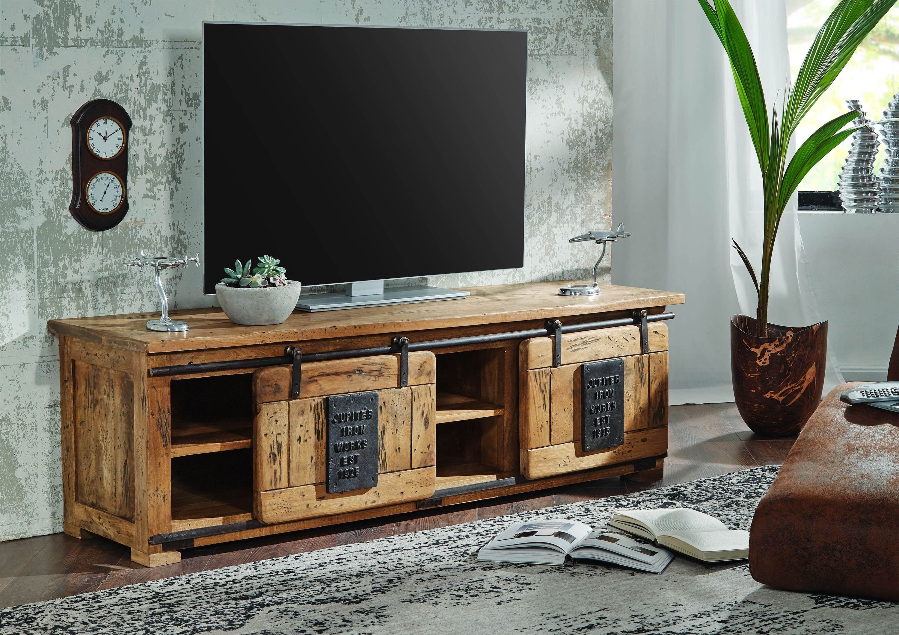 Massivmoebel24 TV-Board (Massivholz), Mango 160x45x50 natur lackiert RAILWA günstig online kaufen