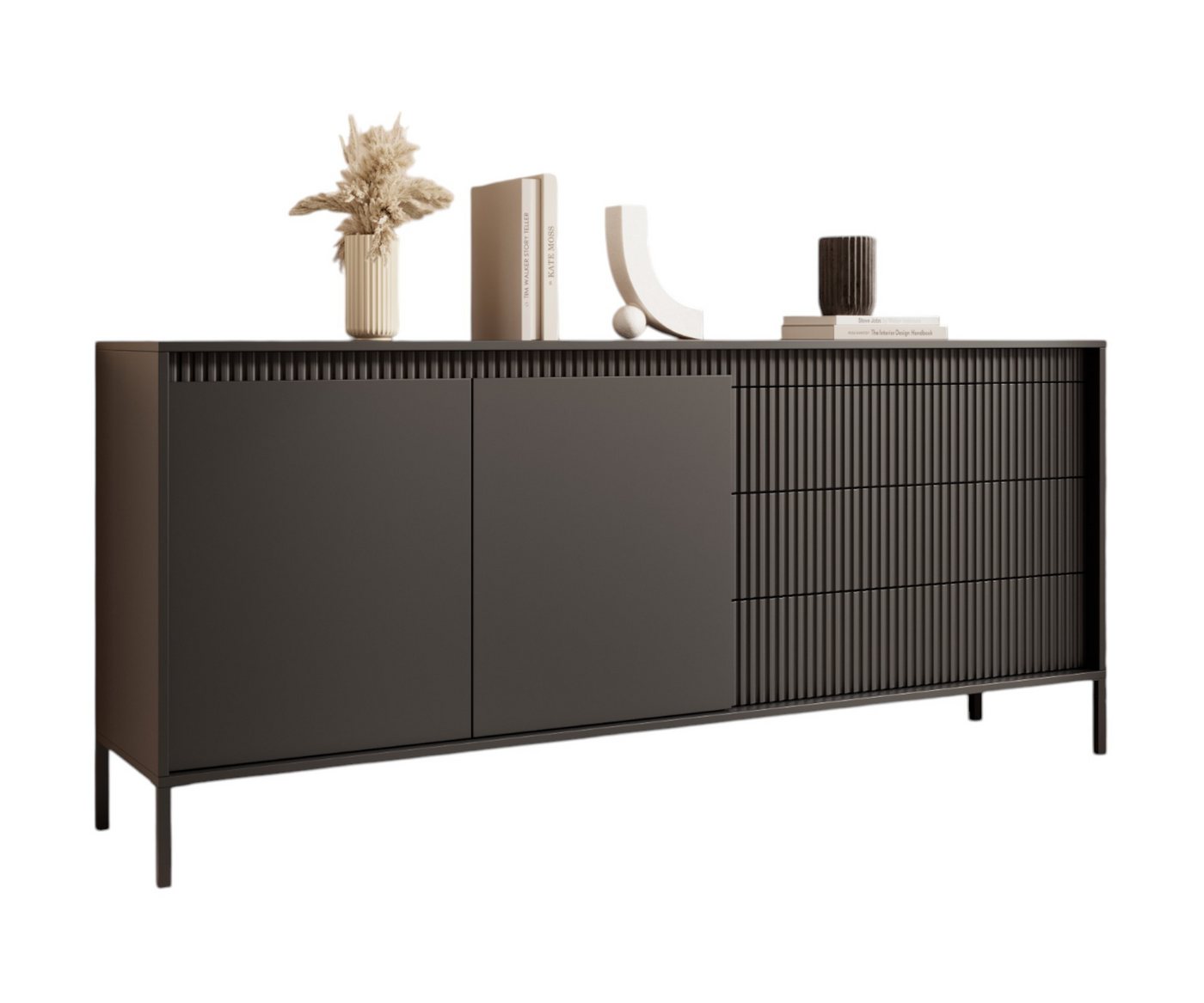 Compleo Schubkastenkommode 187 cm, gerillte Front, Push-to-open, große Kapazität, 3 Schubladen, Praktische Aufbewahrung mit Push-to-open Funktion für modernes Wohnen