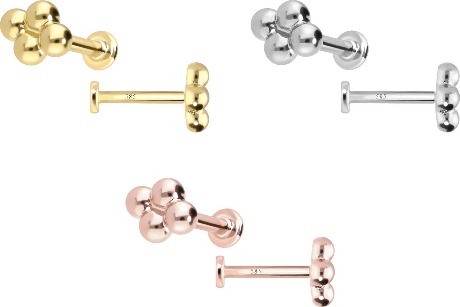 PIERCINGLINE Piercing-Set 14 Karat Gold Labret mit Push Fit 4 KUGELN (Labrets, 1-tlg)