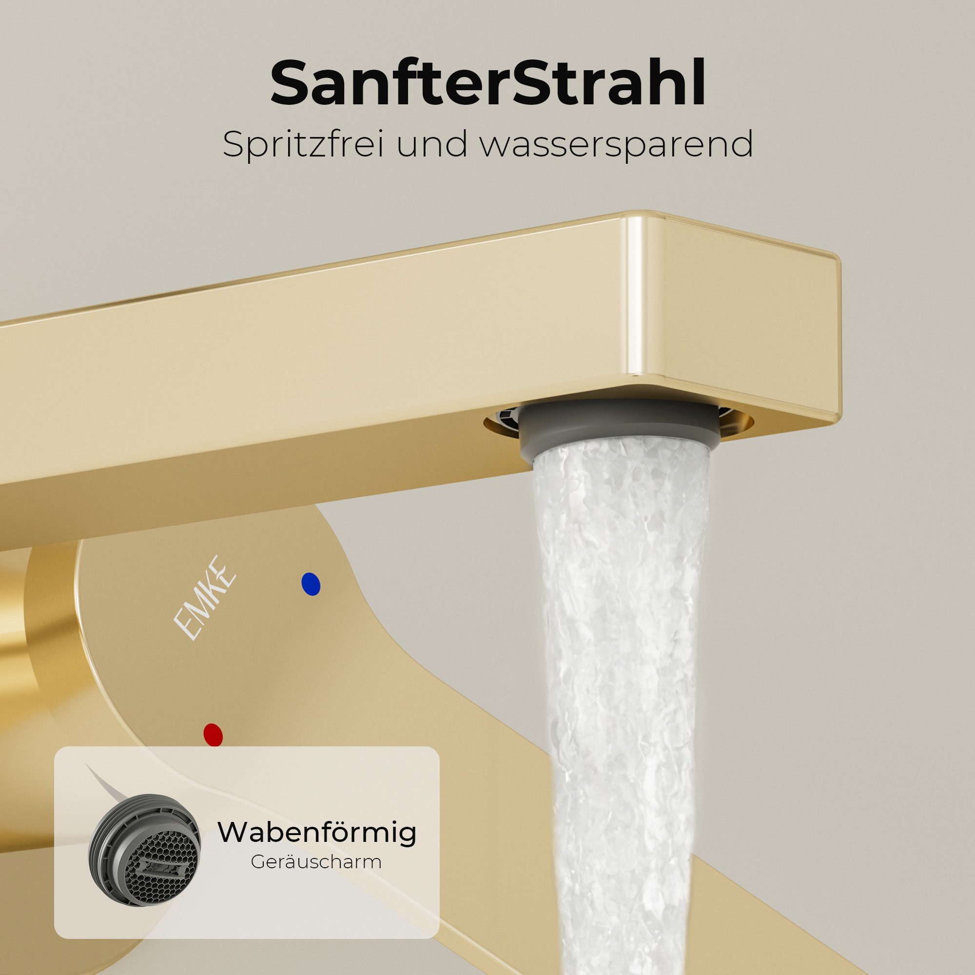 EMKE Waschtischarmatur Waschtischarmatur Unterputz für Bad und Spülbecken mit Belüfter (Einhebelmischer) Ventilkern aus Keramik