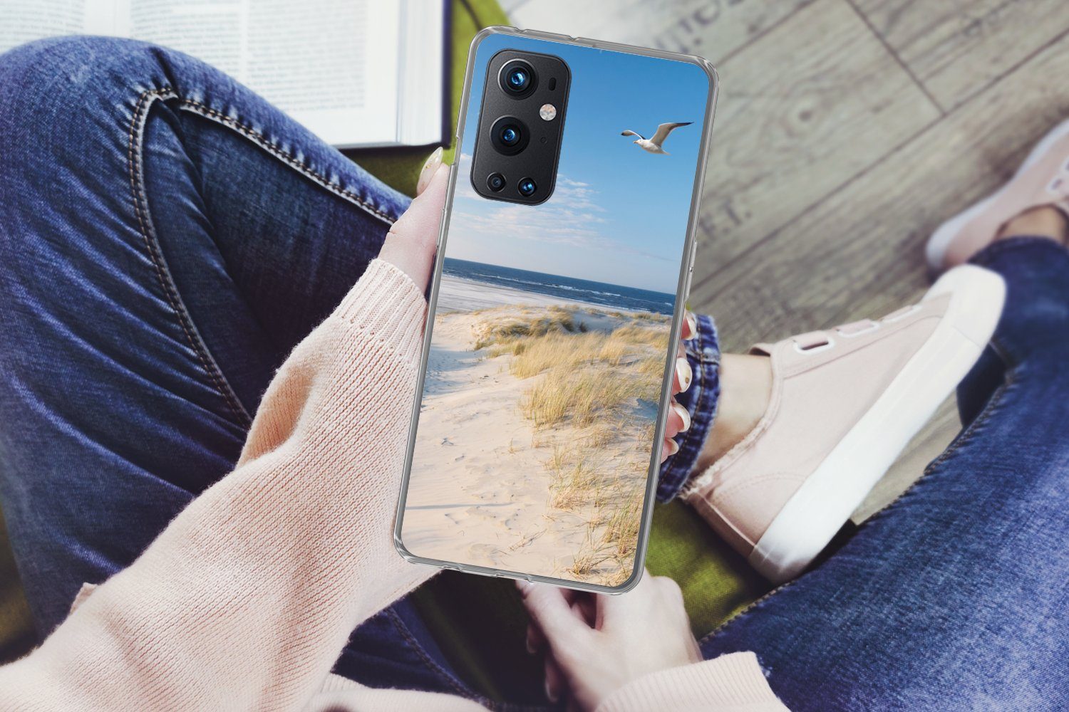 MuchoWow Handyhülle für OnePlus 9 Pro Düne - Möwe - Strand - Meer - Sonne, Phone Case, Silikon, Schutzhülle Dünn