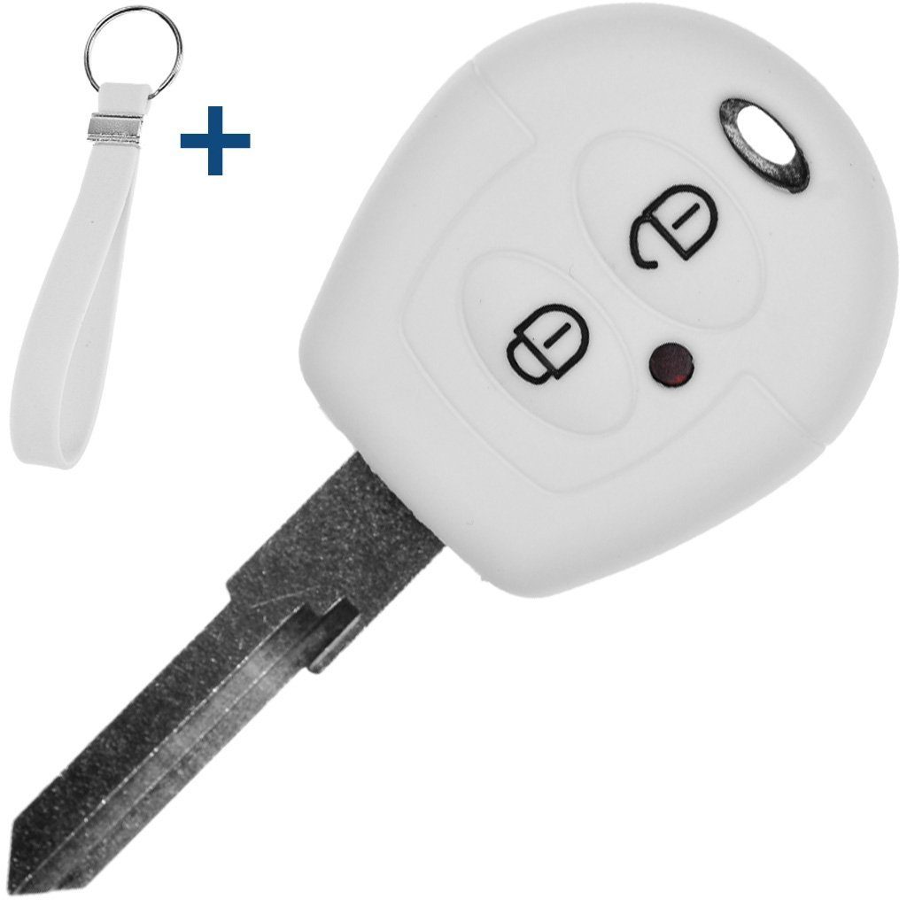 mt-key Schlüsseltasche Autoschlüssel Silikon Schutzhülle mit passendem Schlüsselband, für VW SEAT Skoda T4 Fox Sharan Polo Cordoba 2 Tasten Fernbedienung Weiß