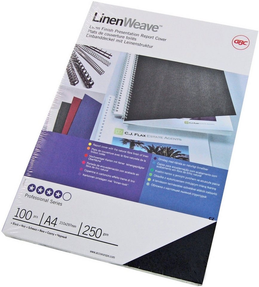 Thumbnail - GBC Thermo-Bindemappe Einbanddeckel LinenWeave A4 250g/qm schwarz VE=100 Stück, (