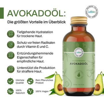 Lebbio Körperöl Avocado Öl - Feuchtigkeitsspendend & mild im Geschmack, 250 ml Inhalt