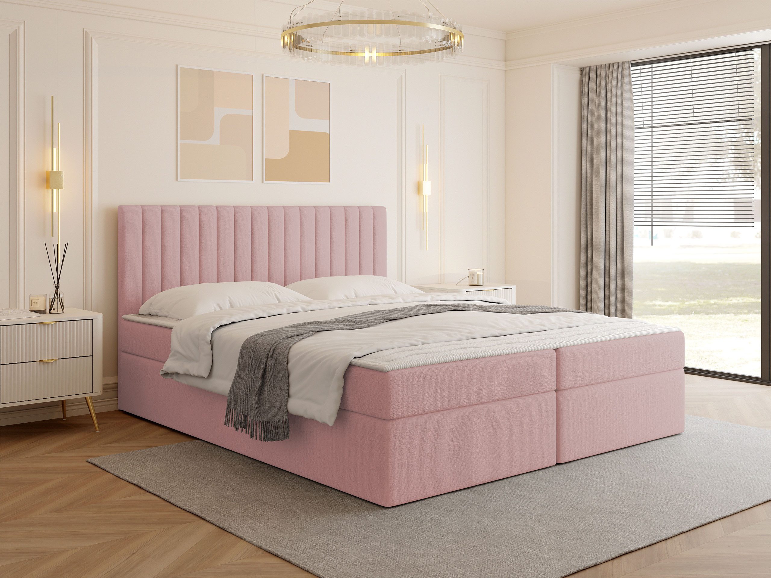 MIRJAN24 Boxspringbett Tirulo (mit zwei Bettkästen für die Bettwäsche), 140/160/180x200 cm, Polsterkopfteil