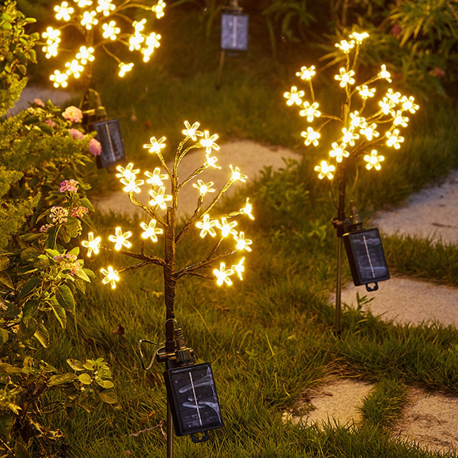 Rosnek LED Gartenleuchte Solar, 8 Modi, wasserdicht, Fernbedienung, für Garten Weg Hof, Warmes Weiß, Multicolor, LED-Baum Zweig Licht, Landschaft Deko Warmweiß