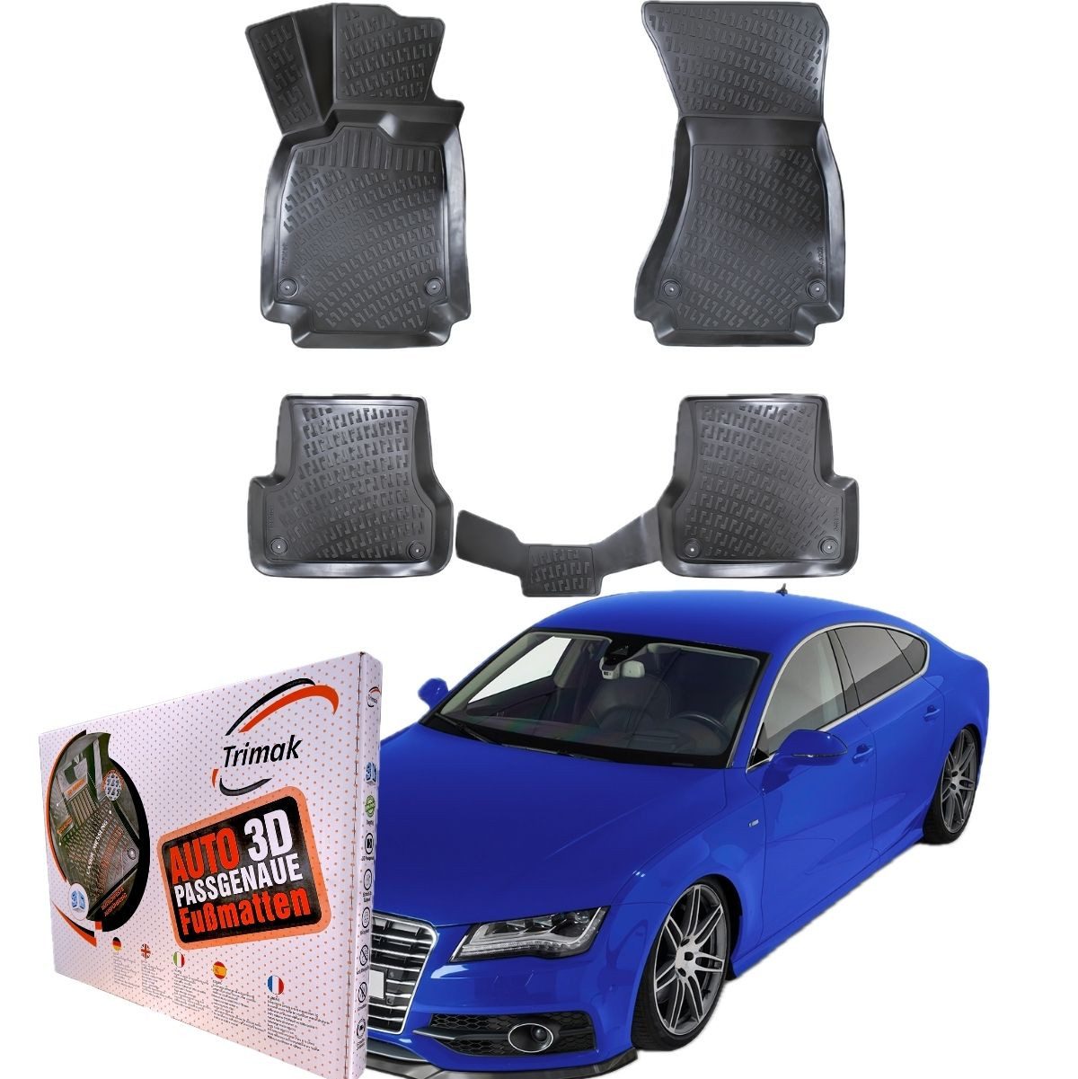 Trimak Passform-Fußmatten Oder Kofferraumwanne Oder Set kompatibel mit Audi A7, Audi A7 C7 2010-2018 Gummimatten Auto TPE Allwetter Fussmatten