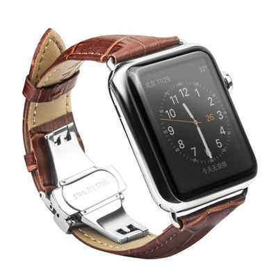 CoverKingz Smartwatch-Armband Lederband für Apple Watch 49/45/44/42mm Series Ultra, Lederband Faltschließe Serie Ultra 2/Ultra/9/8/7/6/SE/5/4/3/2/1
