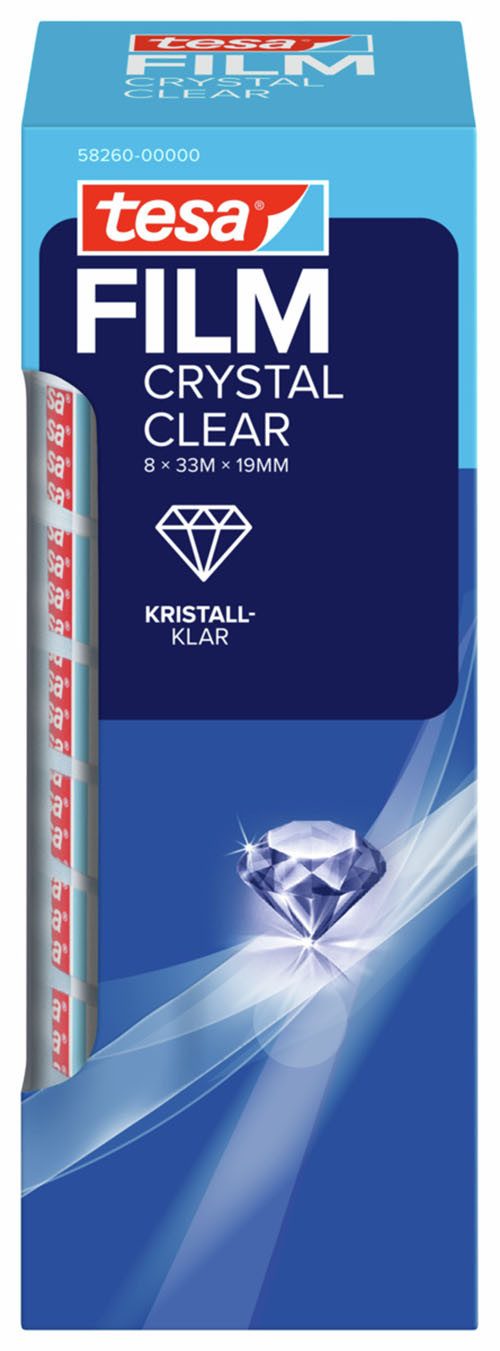 tesa Klebeband 8 x tesafilm CRYSTAL CLEAR Klebefilm, je 33 m x 19 mm (8-St) kristall-klar - 8 Rollen à 33 m x 19 mm - PP-Träger