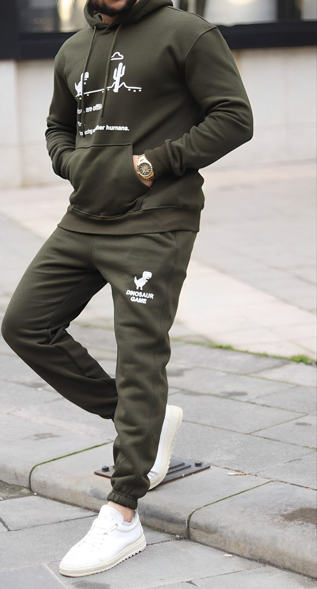 ALGINOO Trainingsanzug Trainingsanzug Dunkelgrün