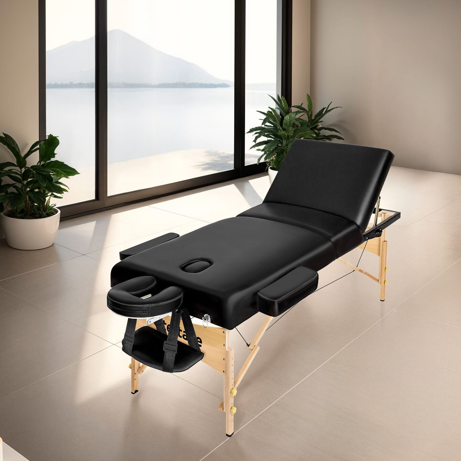 tectake Massageliege 3-Zonen-Massagetisch-Set, 218 x 102 x 90 cm, Polsterung 7,5 cm (Kosmetikliege Somwang, 1-St., in schwarz), Breite 70 cm, Tragetasche, mit Holzgestell, klapp- & höhenverstellbar