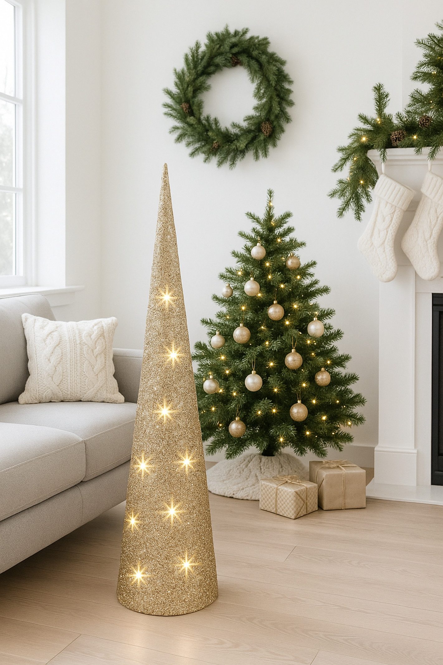 I.GE.A. LED-Dekofigur LED-Pyramide (1 St), Tannenbaum Baum batteriebetrieben warmweiß Weihnachtsdeko innen
