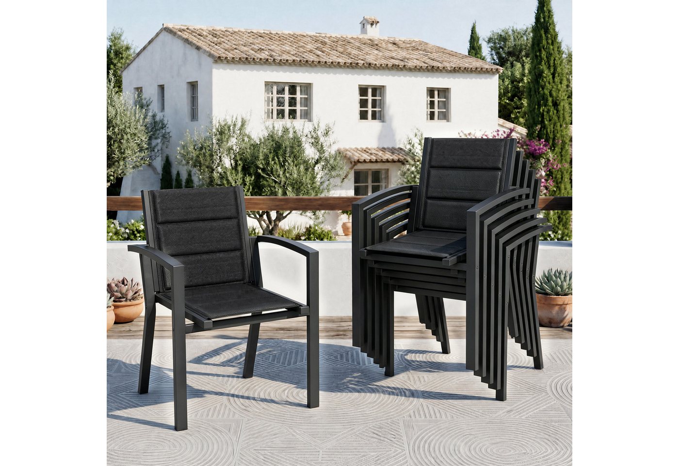 HOMALL Gartenstuhl Stapelbare Aluminiumstühle Outdoor Stühle 2/4/6er Set, Bis 160kg (Gewicht ca. 3,5 kg, erhältlich in drei Farben, geeignet für Camping, Pool, Grillszenarien (ohne Tisch), 6 St)