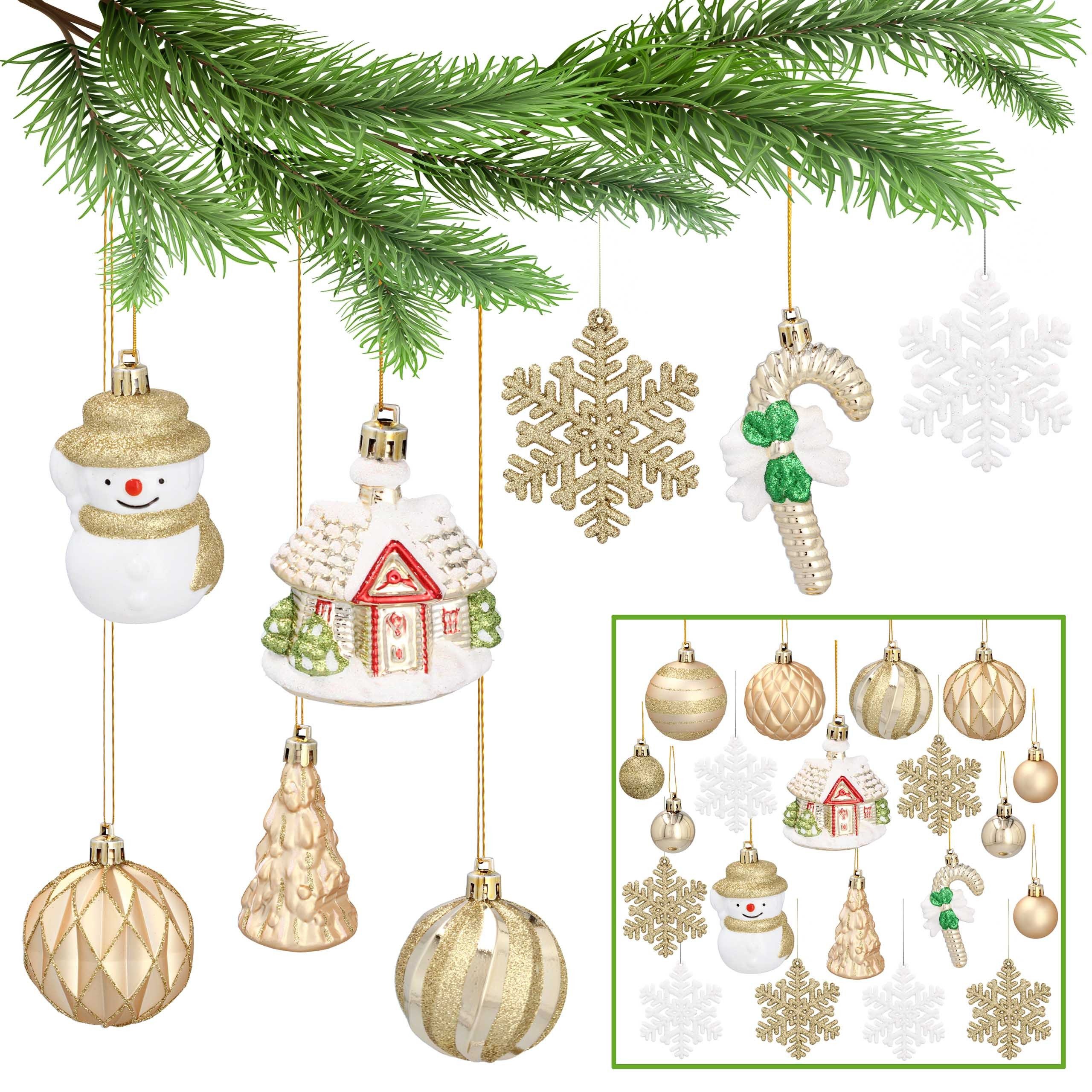 Weihnachtsbaumkugel Set mit goldenem Christbaumschmuck, Christbaumkugeln, 20 Stück