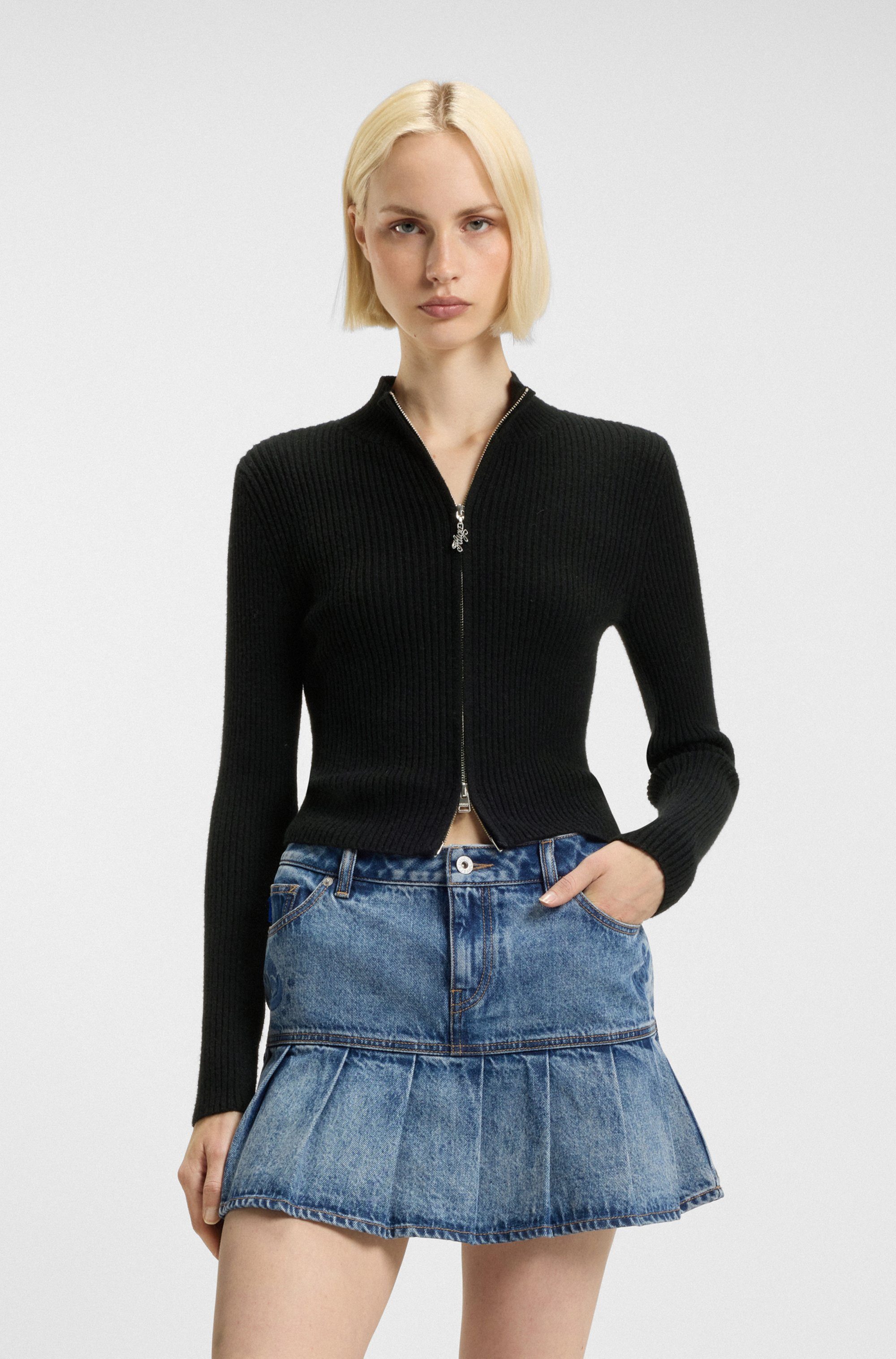 HUGO Blue Strickjacke Sestry mit 2-Wege-Reißverschluss, tailliert günstig online kaufen