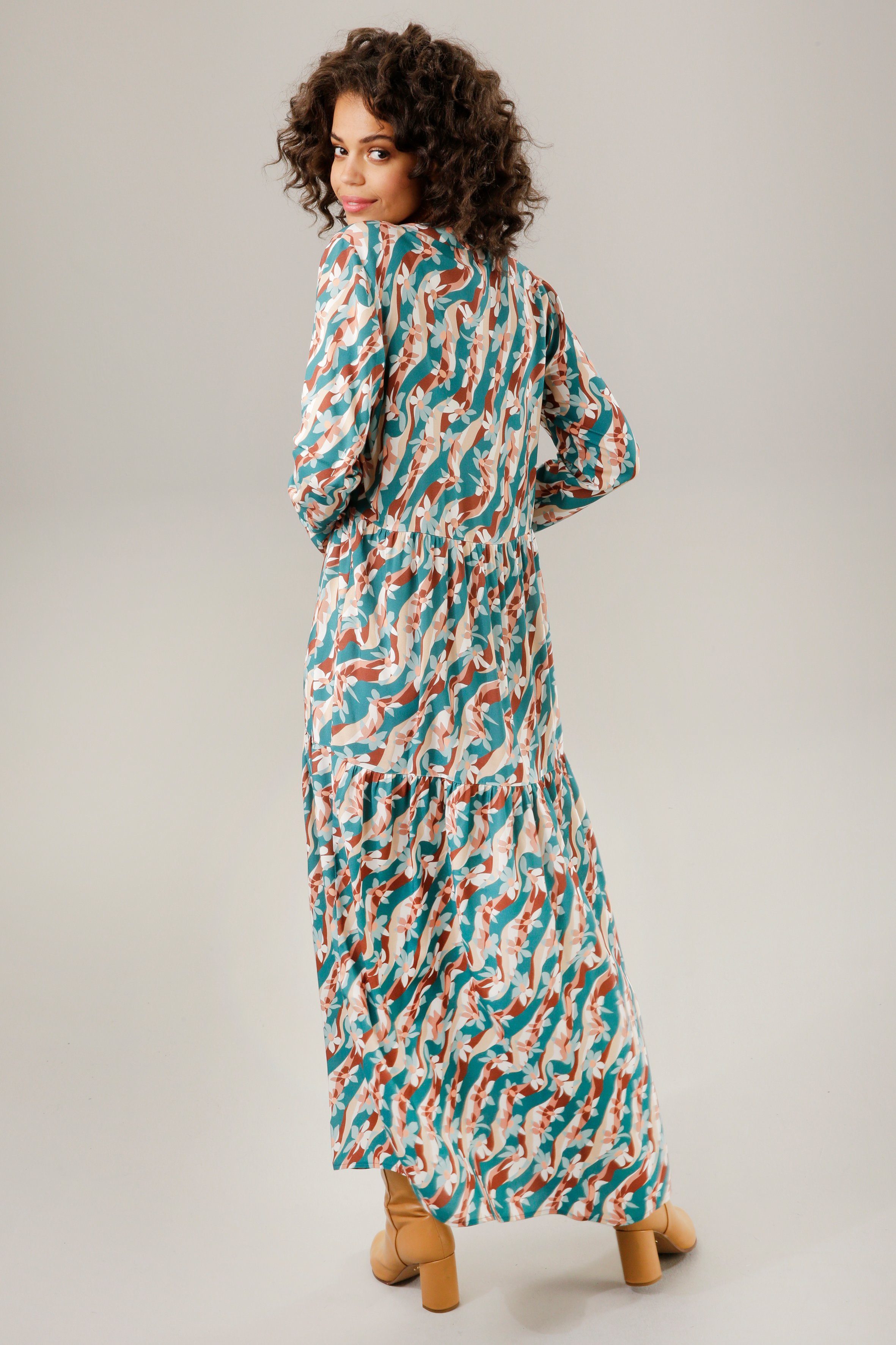 Aniston CASUAL Maxikleid kunstvoll mit Streifen und Blumen bedruckt - NEUE  KOLLEKTION