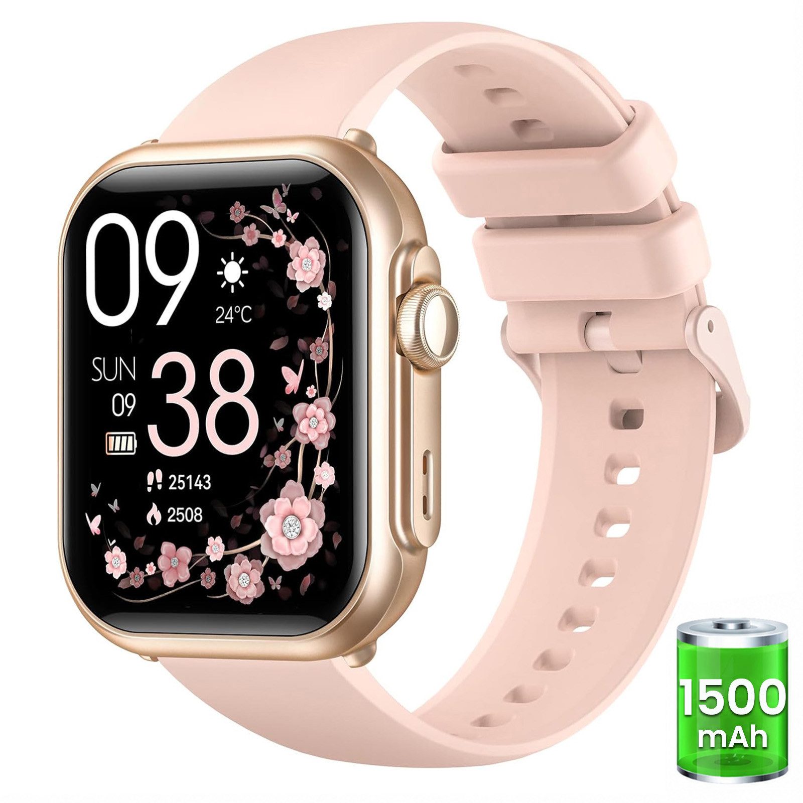 FOSMET 2026 1500mAh Akku Smartwatch Herren Damen 1.83 " AMOLED Display Smartwatch (4.65 cm), Herzfrequenz-/Blutdruck-/SpO2-/Schlafüberwachung für Android und iOS