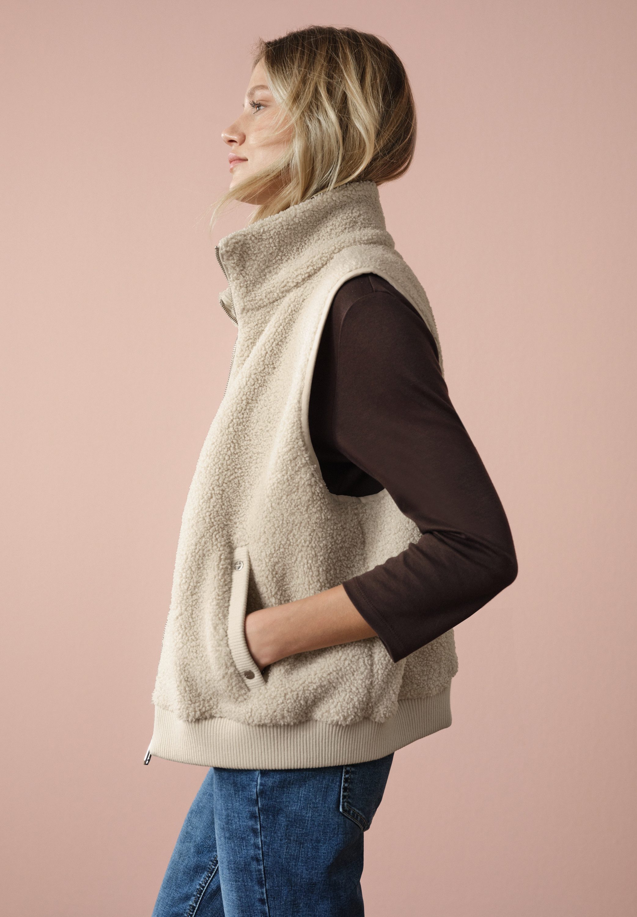 STREET ONE Fellweste Teddy Weste mit Strickdetail günstig online kaufen