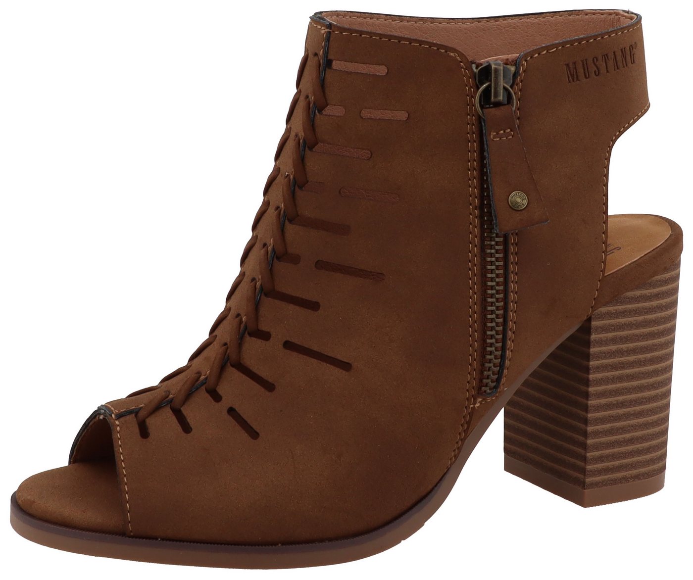 Mustang Shoes Louise Schaftsandalette Blockabsatz, Sommerschuh mit modischen Cut-Outs