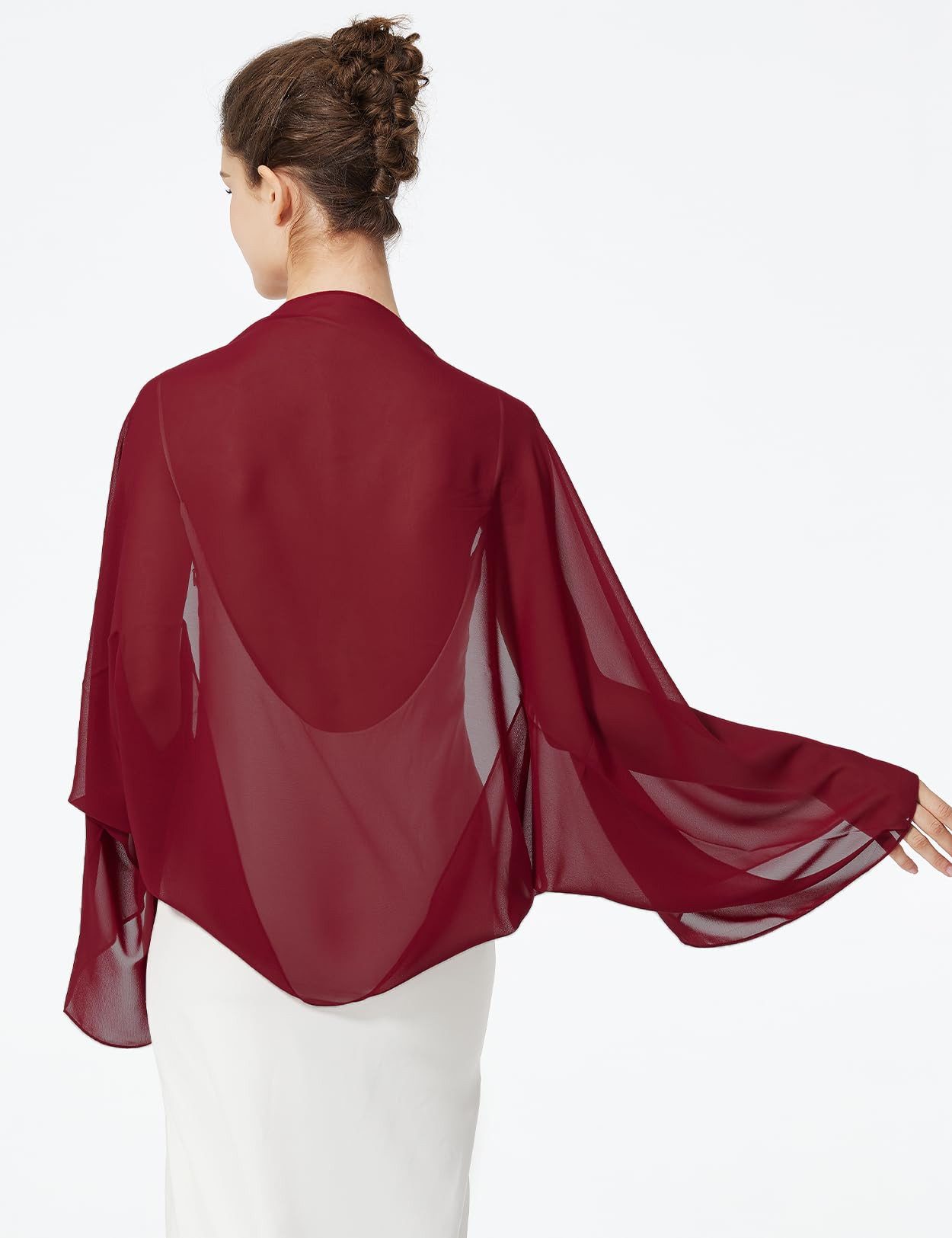 Zaewry Modeschal Damen Chiffon-Bolero, locker geschnitten, mit langen Ärmeln, ideal als Überwurf für Sommerhochzeiten, Abendveranstaltungen – Bild 3 von 5