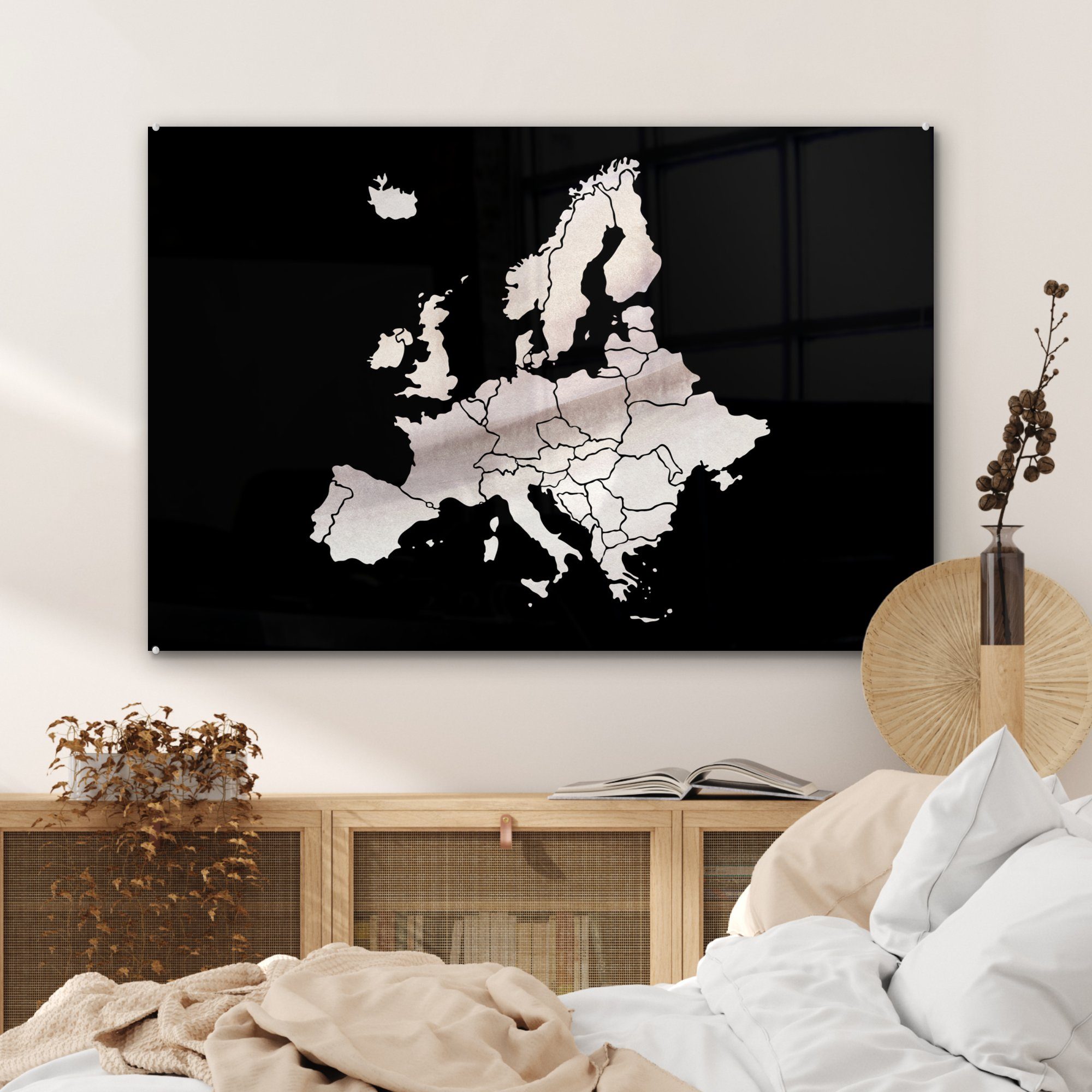 Weiß, & - MuchoWow Schlafzimmer Europa St), (1 Karte Acrylglasbild - Wohnzimmer Acrylglasbilder