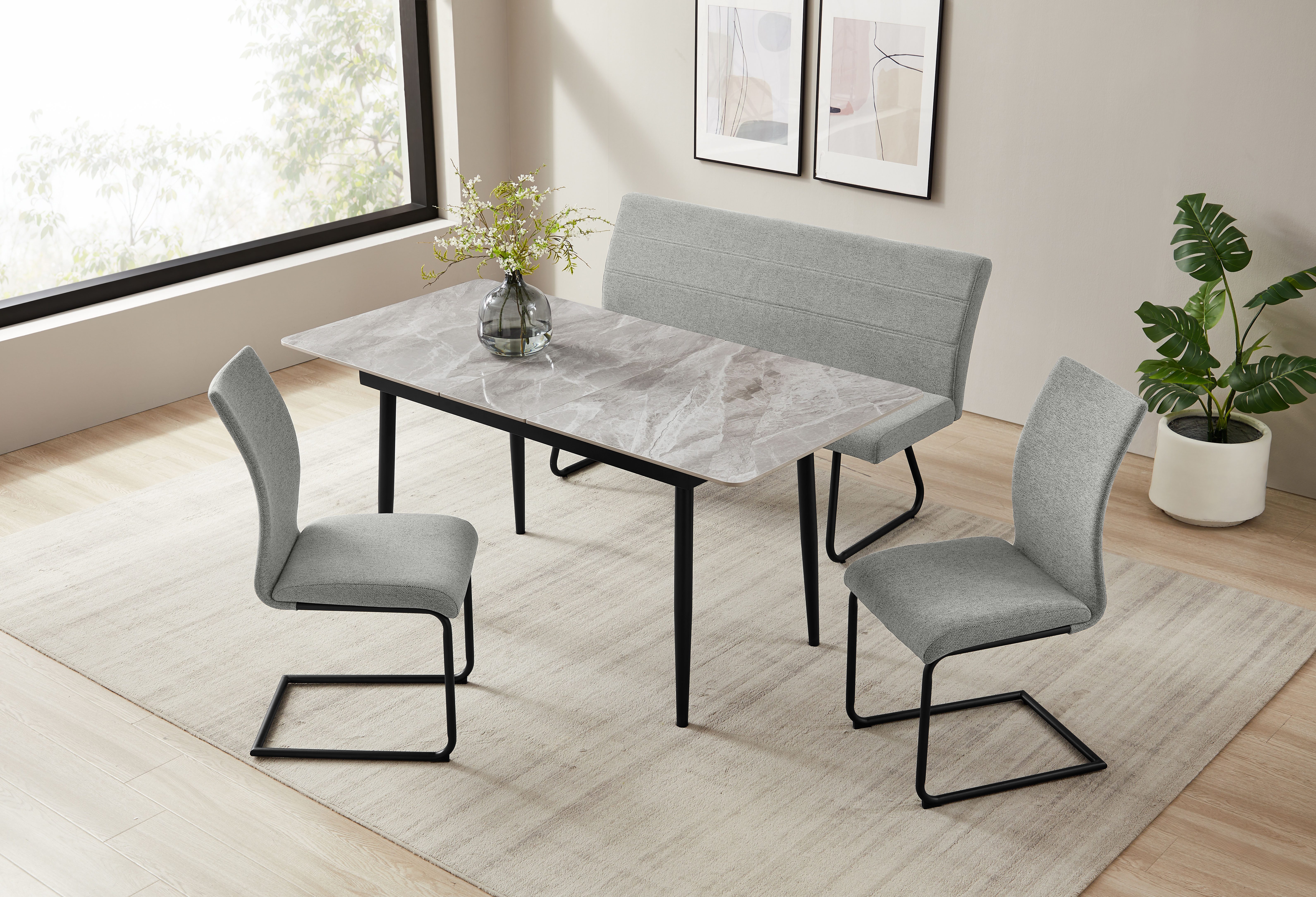 OTTO home Essgruppe Stevian, (Set, 4-tlg., Ausziehbarer Esstisch + Bank + 2 günstig online kaufen