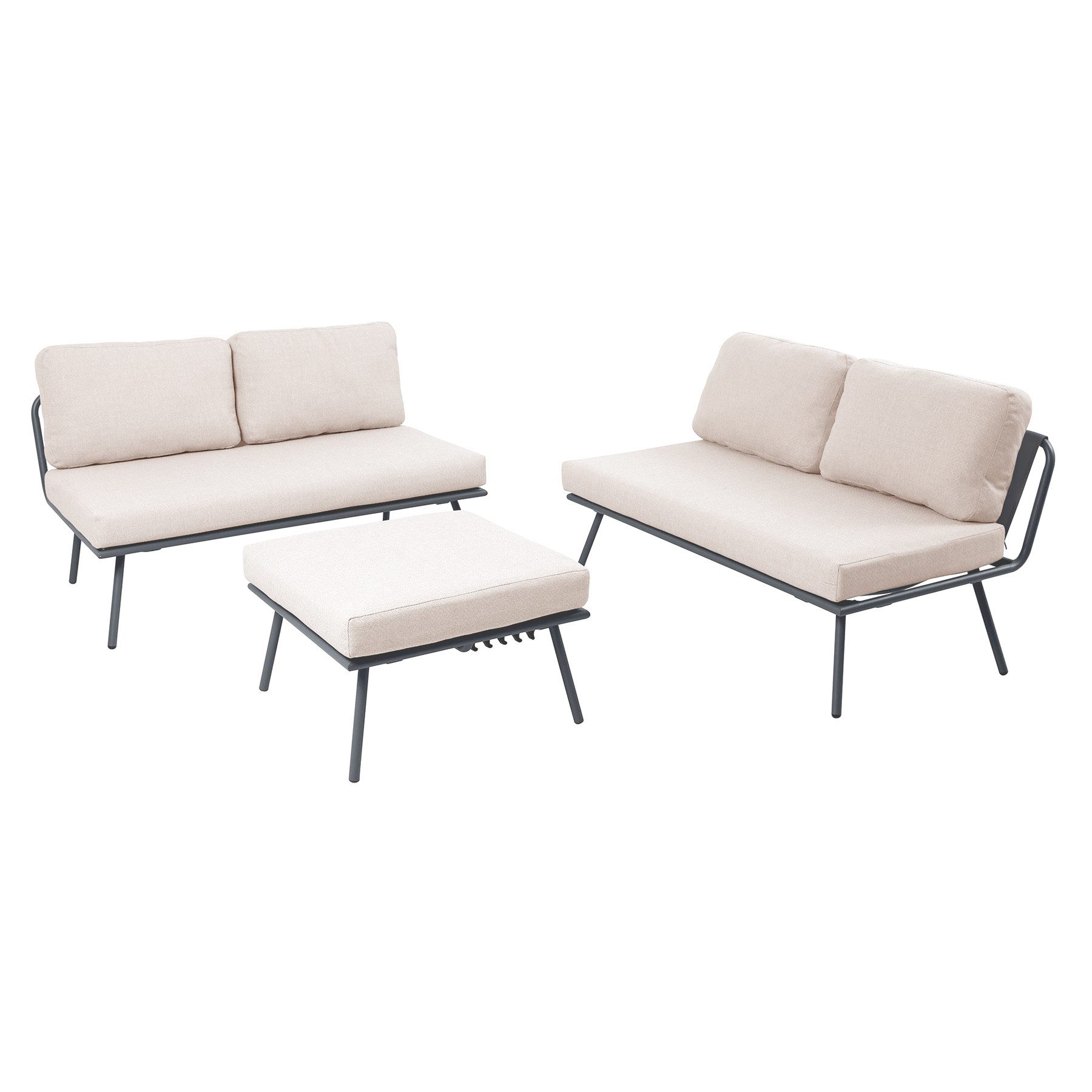 riess-ambiente Gartenlounge-Set MOBILE MODULAR anthrazit hellgrau – 2 Sofas mit Tisch & Kissen, (Set, 3-tlg), pflegeleichte Terrassenmöbel, wetterfest, moderne Outdoor-Sitzgruppe