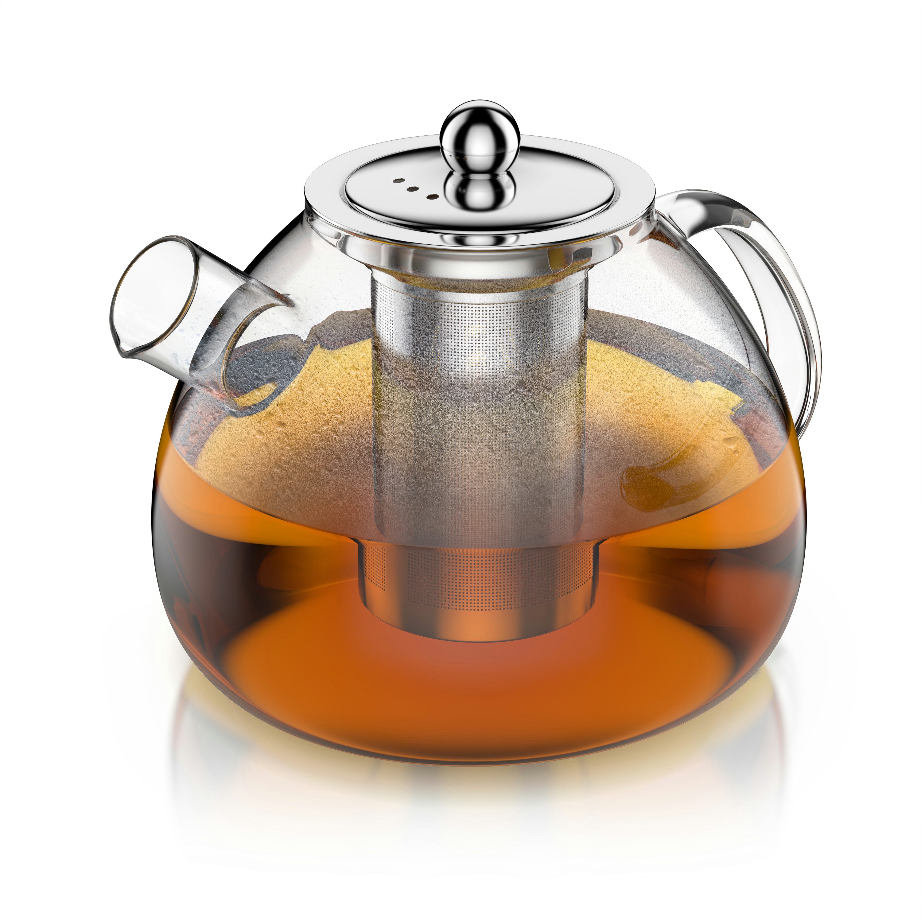Arendo Teekanne Teebereiter für losen Tee, Kräuter & Früchtetee ideal für Kaltaufgüsse, 1,5 l, (Set, Glas Kanne, Teesieb), Borosilikatglas, hitzebeständig, inkl. feinmaschigem Edelstahlsieb