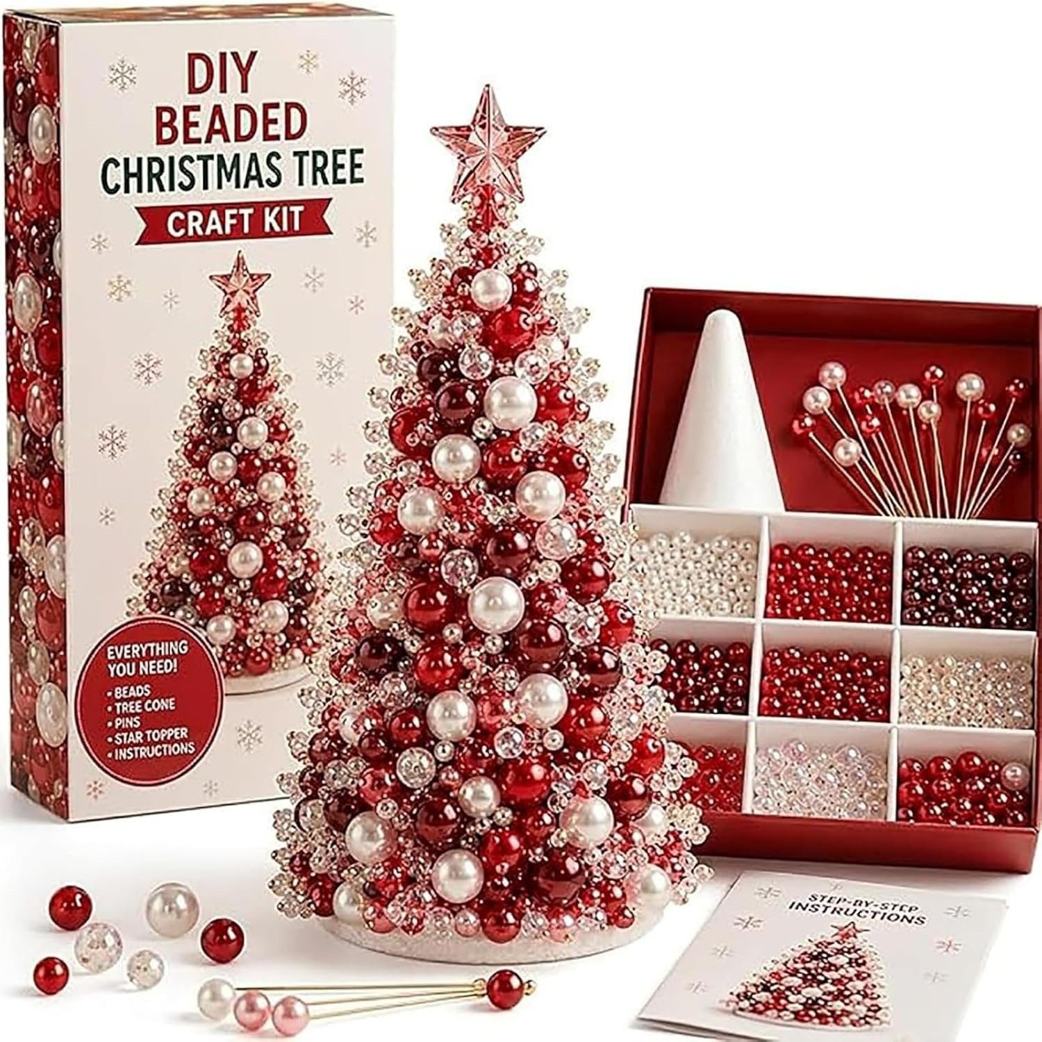 CLTYQ Kreativset DIY-Kreativset für einen Perlen-Weihnachtsbaum, Weihnachtsdeko zum Selbermachen für Erwachsene und Kinder