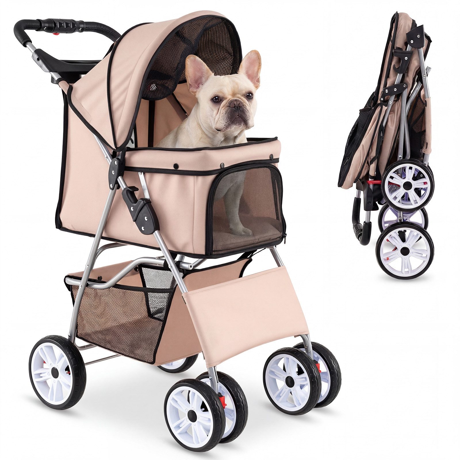 KOMFOTTEU Hundebuggy, Hundewagen mit Getränkehalter & Aufbewahrungskorb