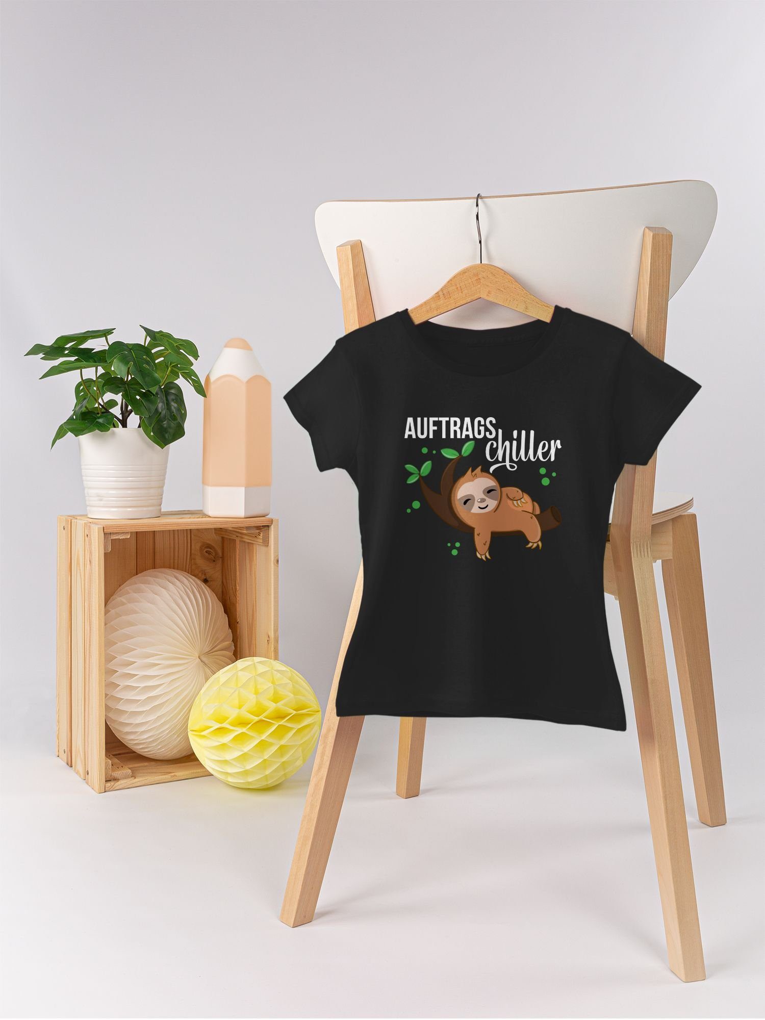mit Shirtracer T-Shirt Animalprint Pferd Auftragschiller Faultier Katze Tiermotiv - Schwarz Delfin - weiß 3 Kinder Mädchen Animal Print T-Shirt