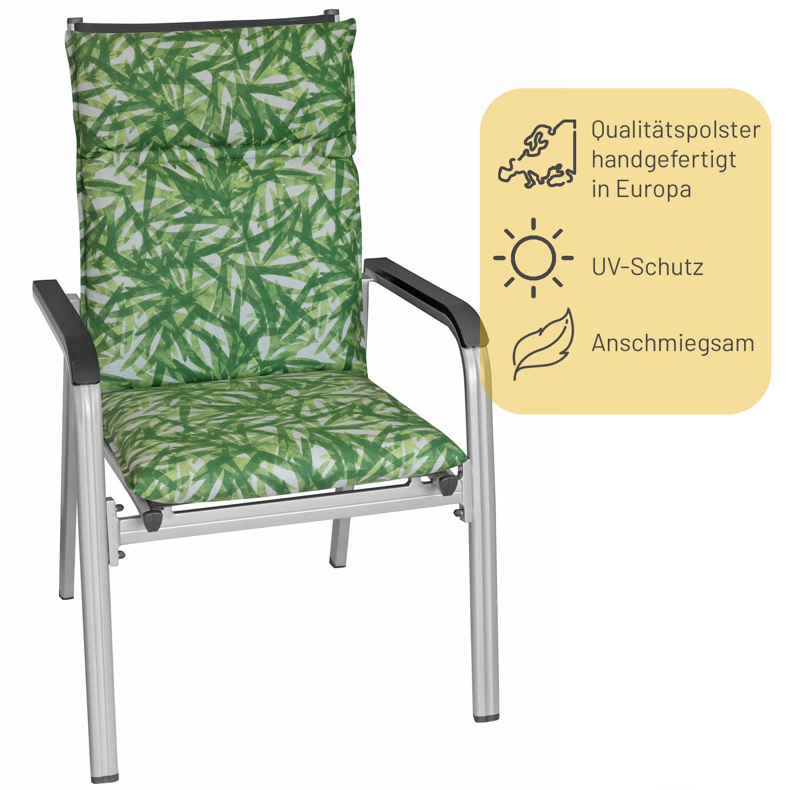 KETTLER Polsterauflage Mittellehner Auflage Palmenmotiv, (1 St), Gartenstuhlkissen Mittellehner 110x48x6cm, Grün