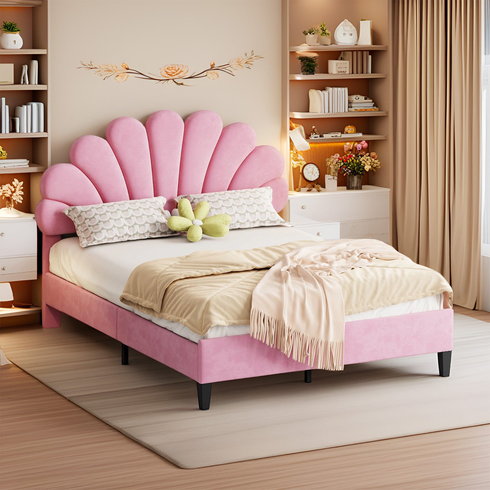 MODFU Polsterbett Funktionsbett (mit Blumen-Kopfteil & günstig online kaufen