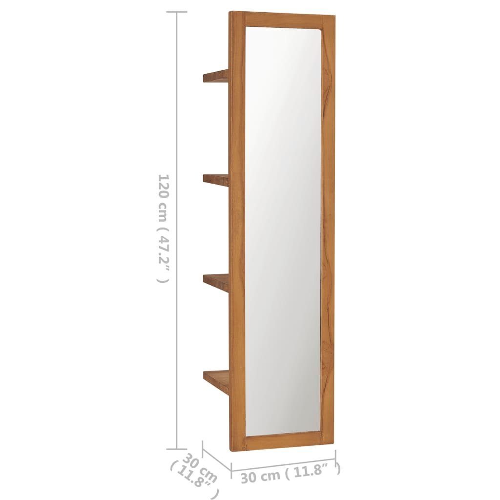 Massivholz Wandspiegel (1-St) Regalen cm Spiegel Teak vidaXL mit 30×30×120