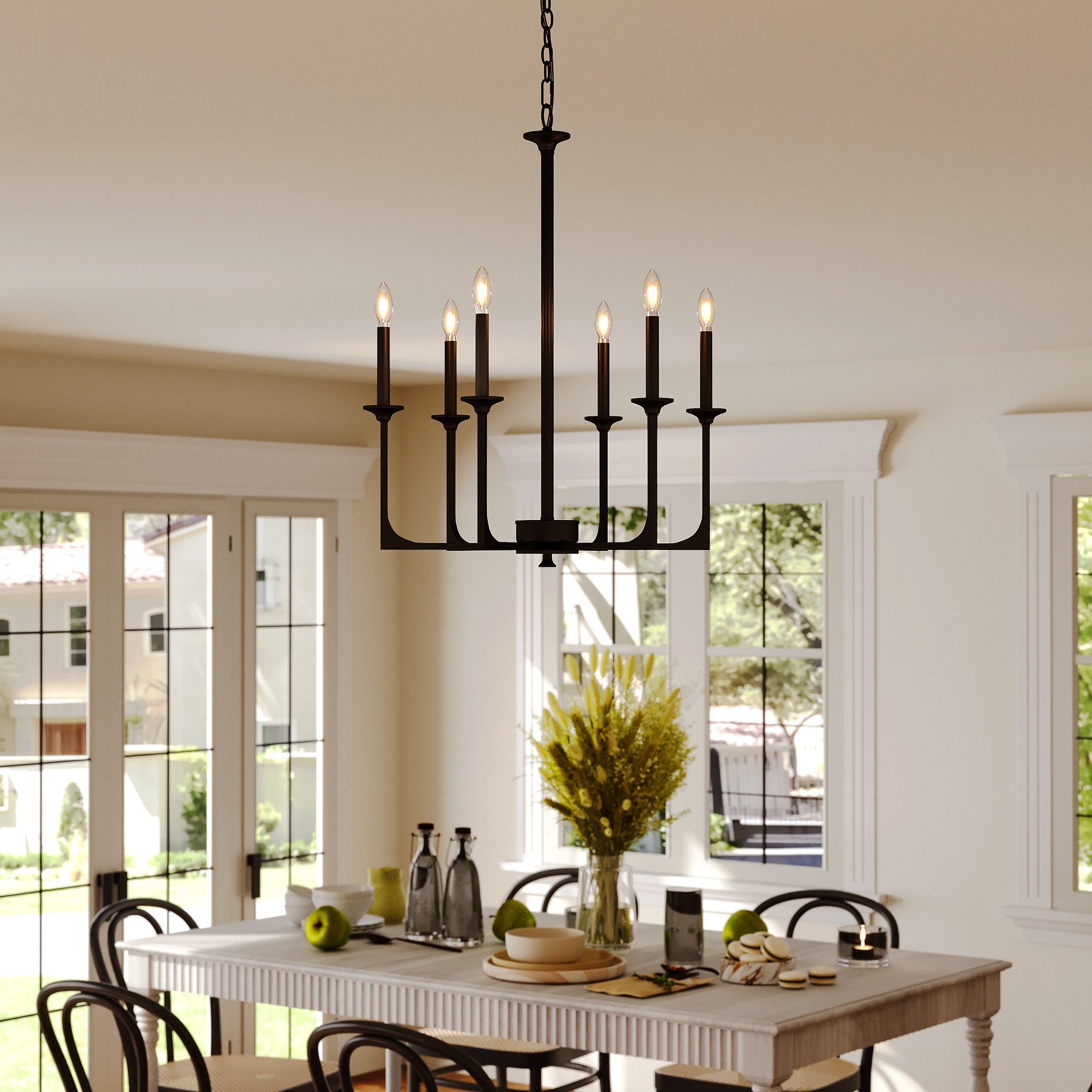 Tribesigns Hängeleuchte Wagenrad-Kronleuchter 72cm, 6x E14 (ohne Birnen), rustikal Deckenlampe, Metall, für Küche, Esszimmer, Hütte, Diele, Flur [Energy Class E – Bild 5 von 5