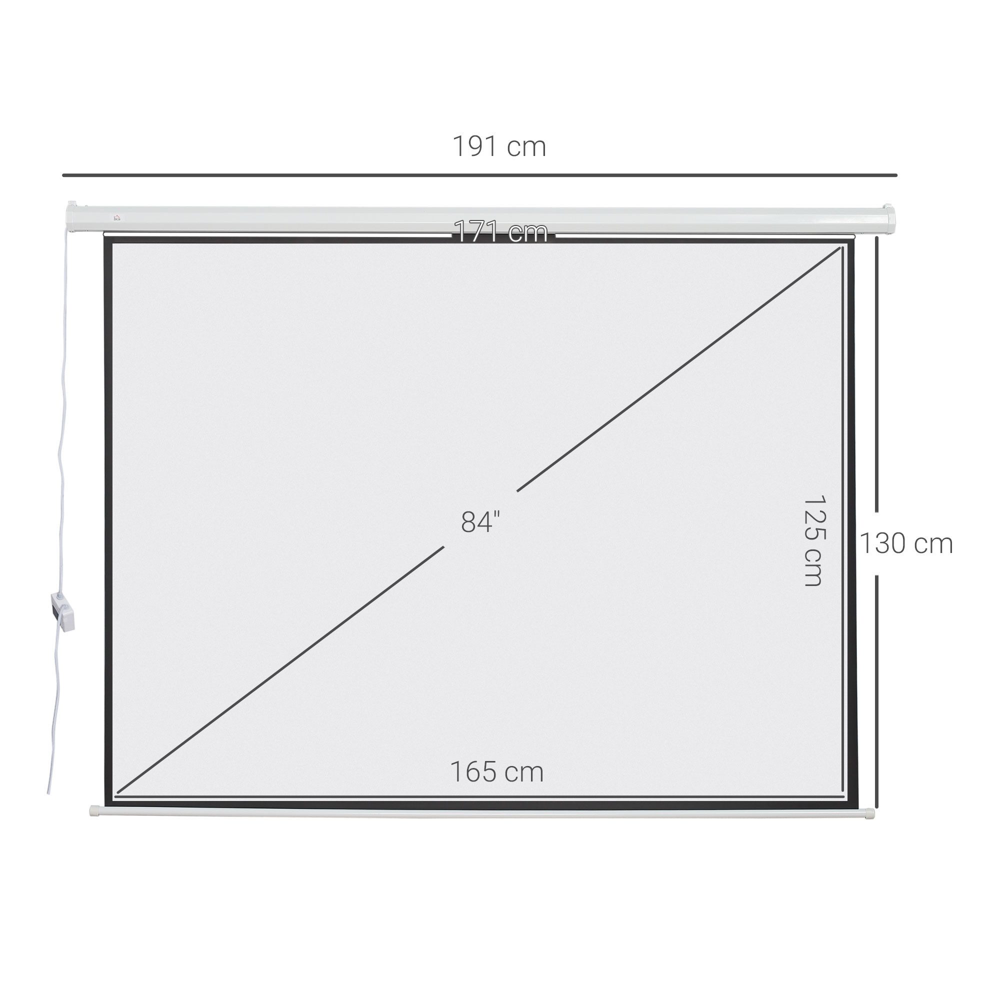 HOMCOM Beamer Leinwand 171 x 130 cm 84 Zoll 4:3 HD 4K Motorleinwand (für Heimkino oder Präsentationen Weiß)