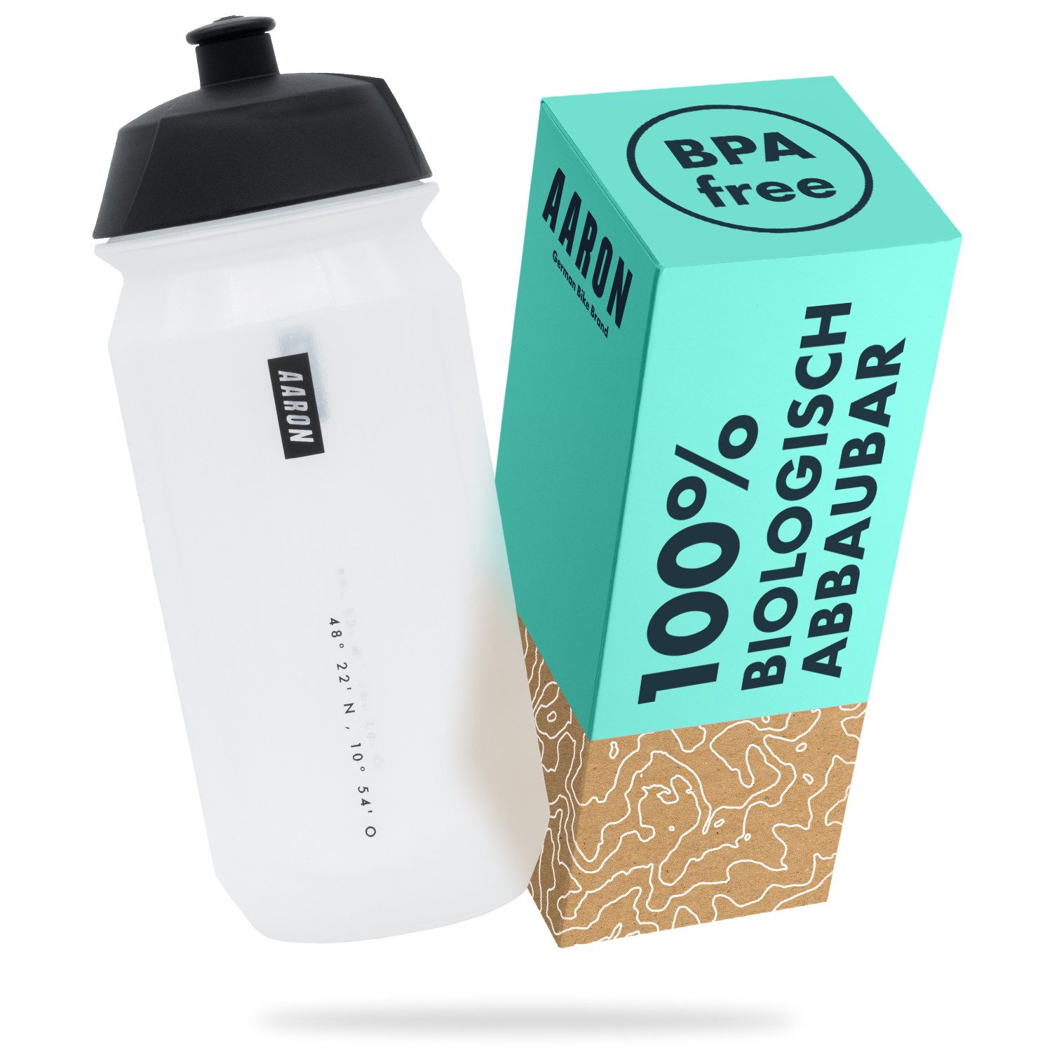 AARON Trinkflasche ECO Fahrrad Trinkflasche - 100% Biologisch Abbaubar, BPA-frei