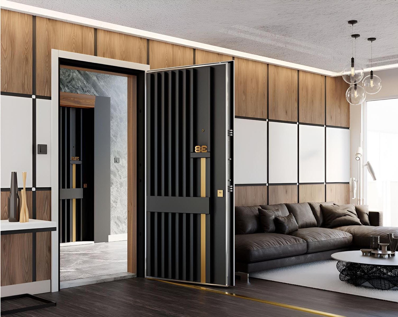 JVmoebel Brandschutztür JVMoebel schwarze Haustür aus Aluminium mit RC2-Sicherheitseinstufung (1-St), Made in Europa