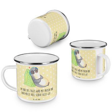 Mr. & Mrs. Panda Becher Pinguin PEM - Gelb Pastell - Geschenk, Metalltasse für Camping, Blech, Emaille, Ästhetisch & langlebig