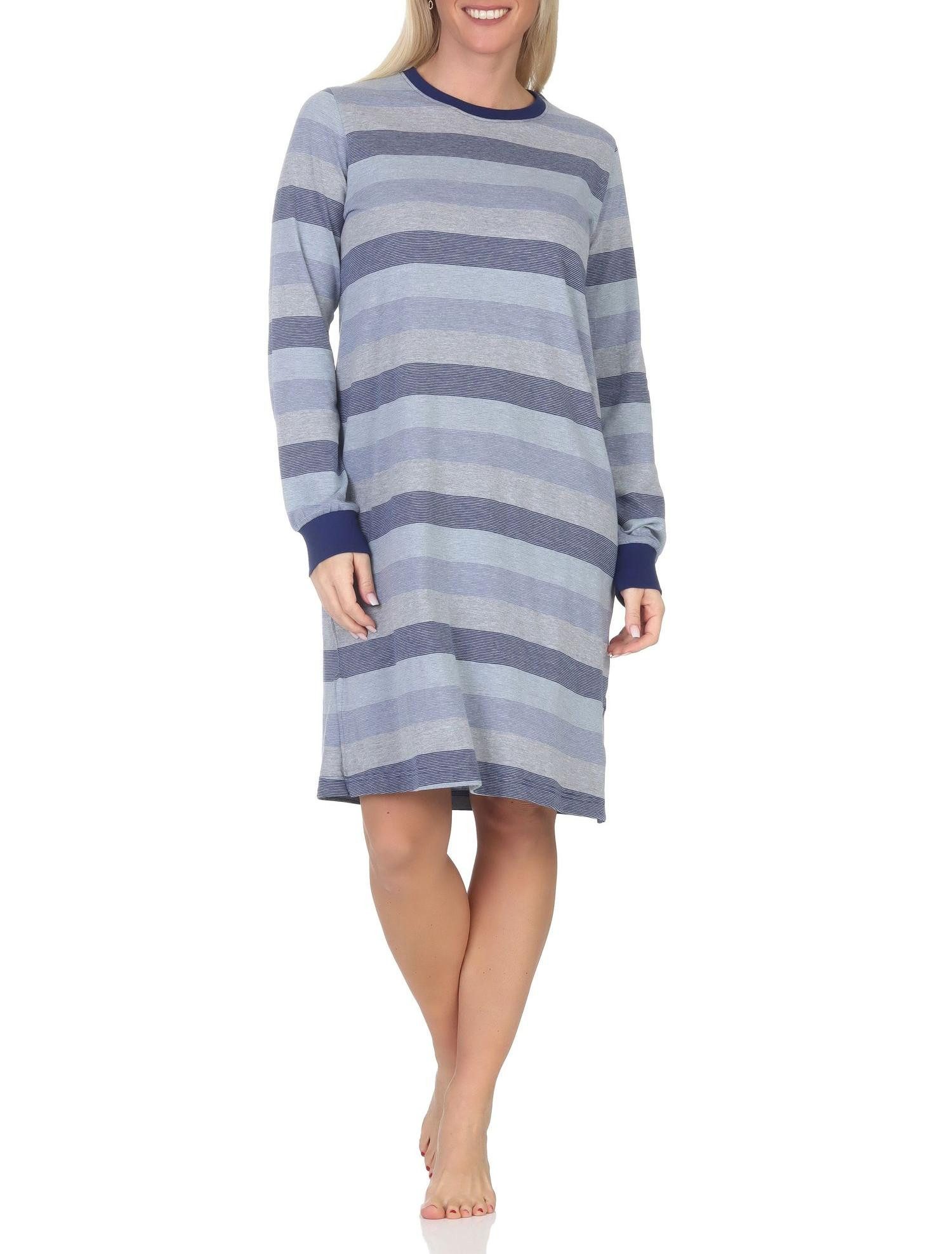 Nachthemd Damen Frottee Nachthemd mit Bündchen in elegantem Streifendesign