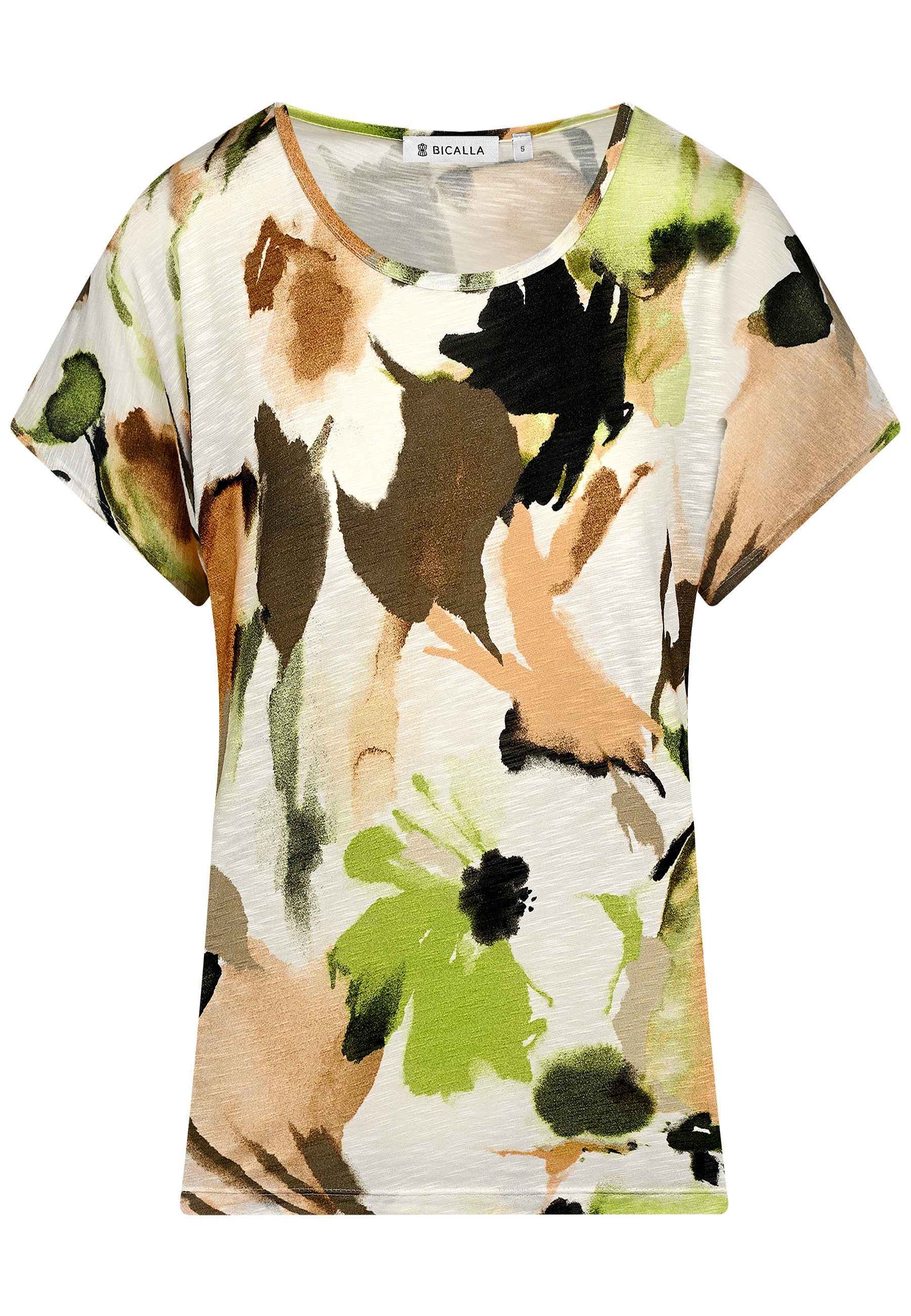 BICALLA T-Shirt Shirt Slub Flower - 12/green-brown (1-tlg)