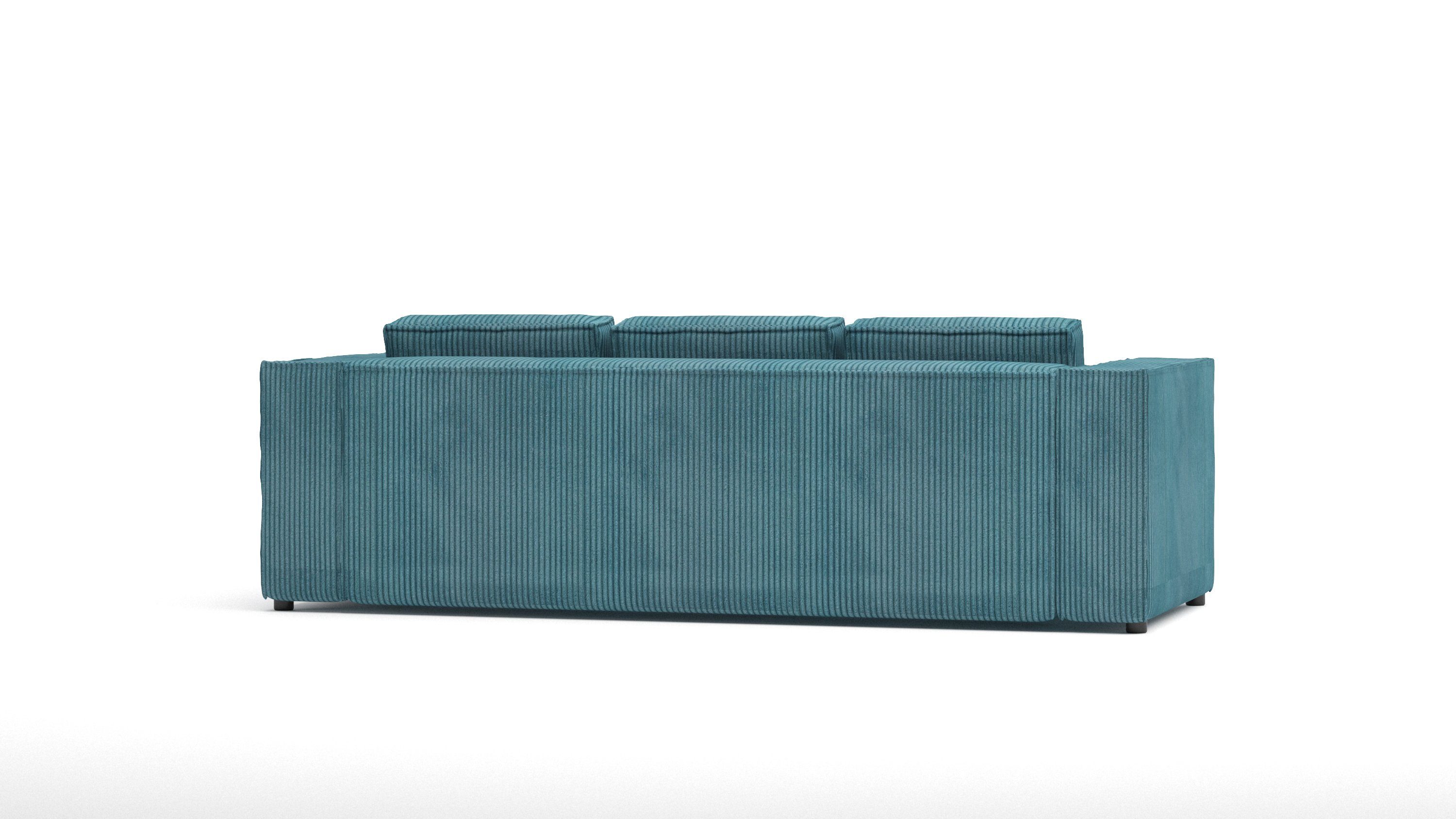 S-Style Möbel 3-Sitzer Cord sofa mit 1 Renne, Wellenfederung Türkis Teile